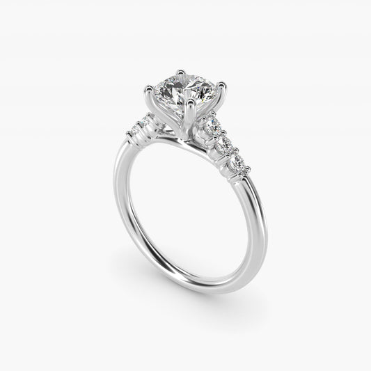 Classic Shared Prong Cathedral Diamond Engagement Ring in Platinum - Round Center