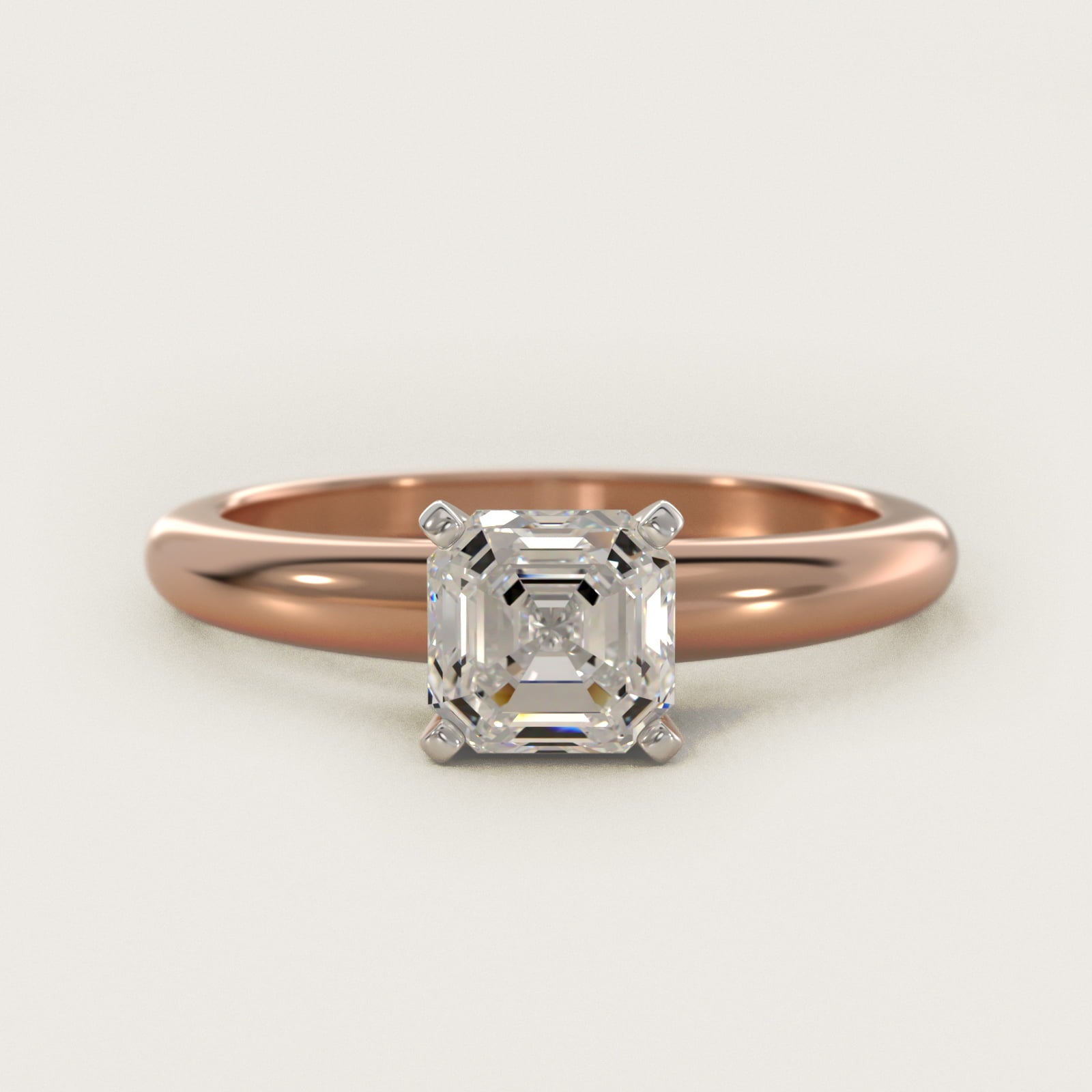 Classic Simple Solitaire Engagement Ring in 14k Rose Gold - Asscher Center