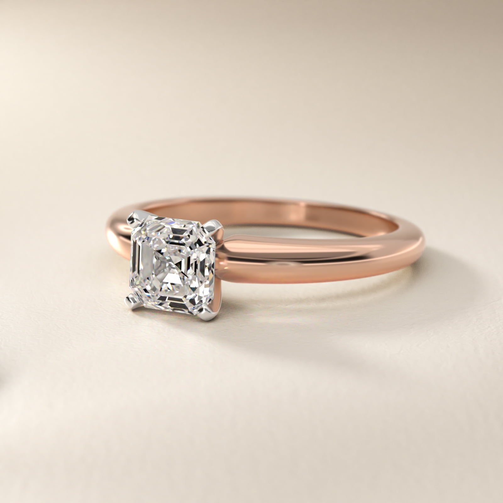 Classic Simple Solitaire Engagement Ring in 14k Rose Gold - Asscher Center