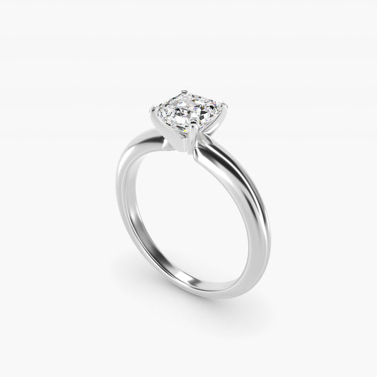 Classic Simple Solitaire Engagement Ring in 18k White Gold - Asscher Center