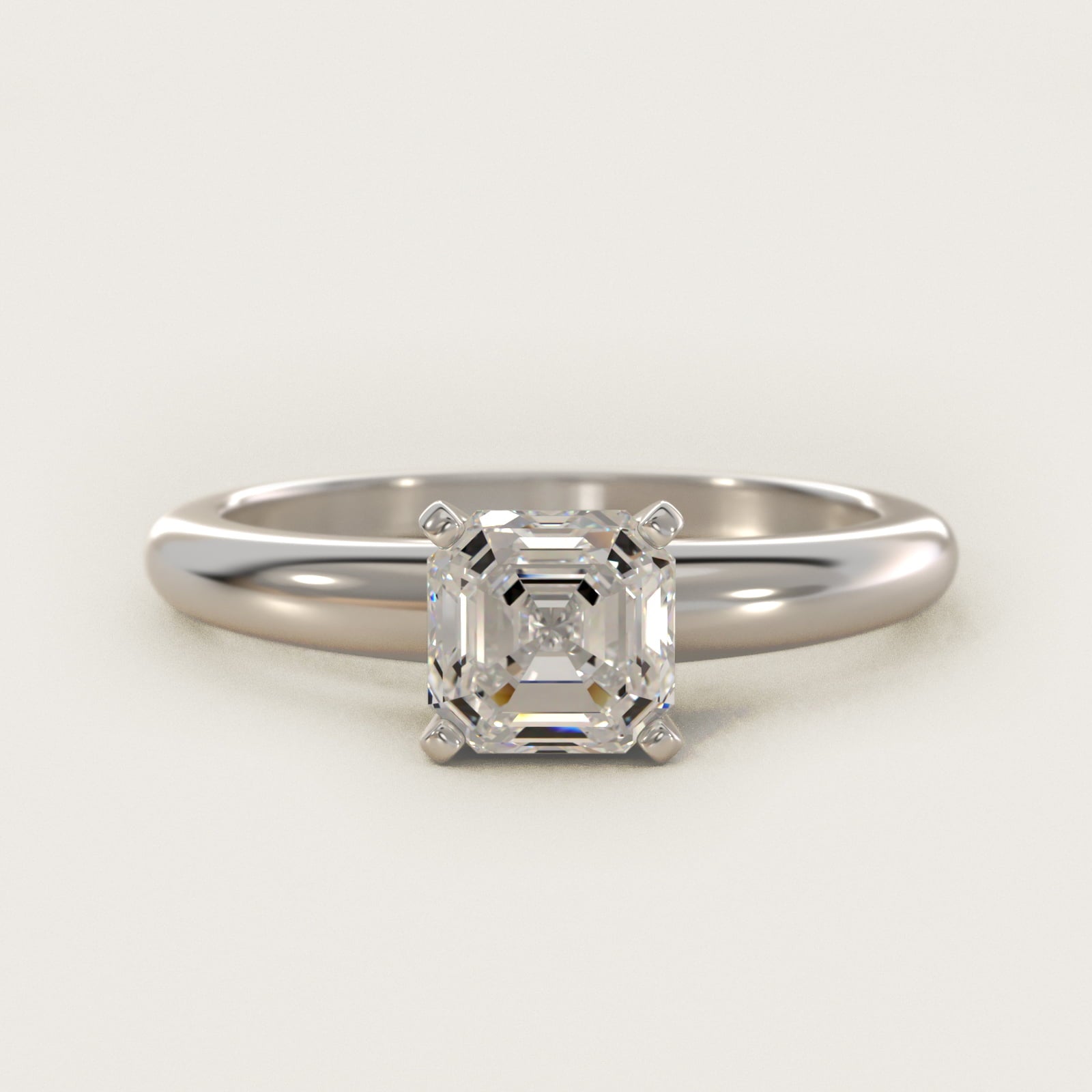 Classic Simple Solitaire Engagement Ring in 14k White Gold - Asscher Center