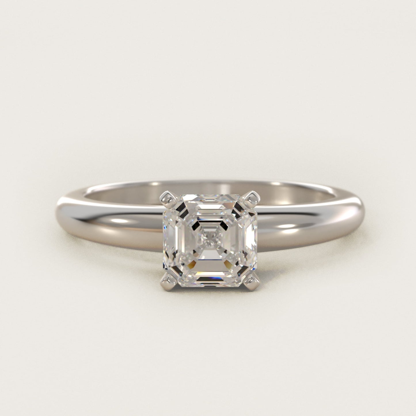 Classic Simple Solitaire Engagement Ring in 18k White Gold - Asscher Center