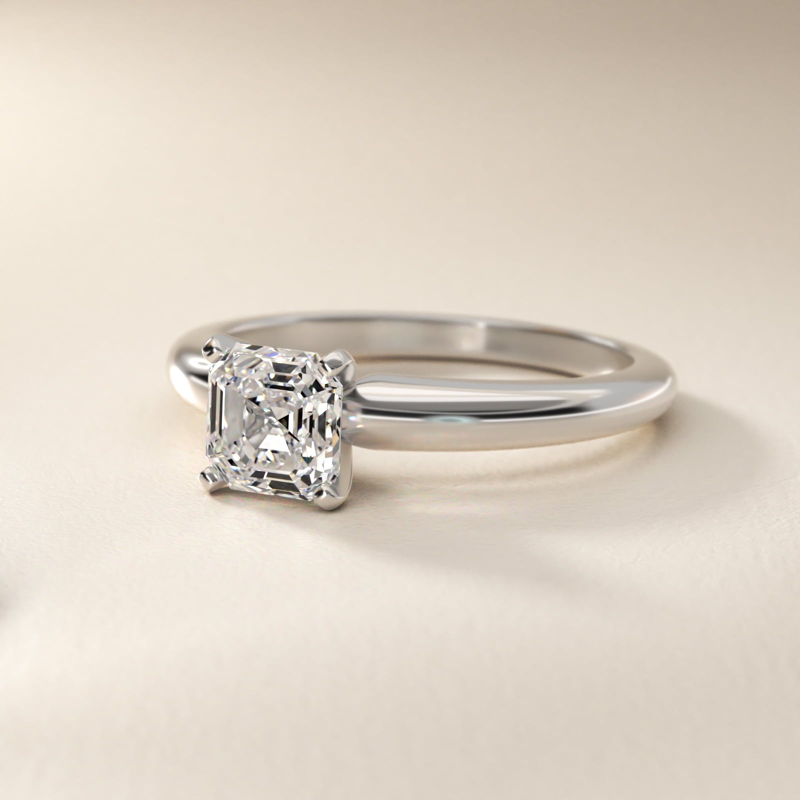 Classic Simple Solitaire Engagement Ring in 18k White Gold - Asscher Center