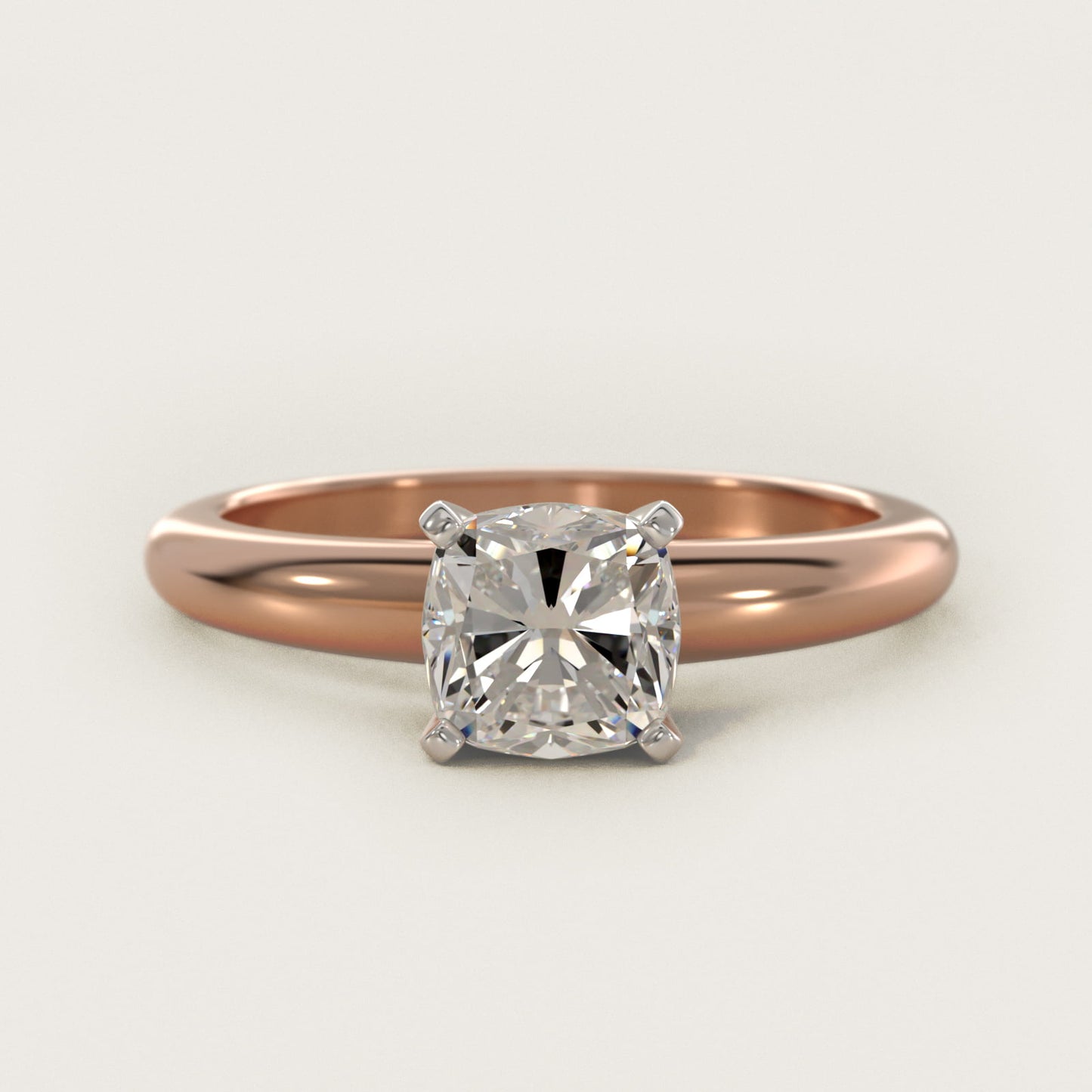 Classic Simple Solitaire Engagement Ring in 14k Rose Gold - Cushion Center