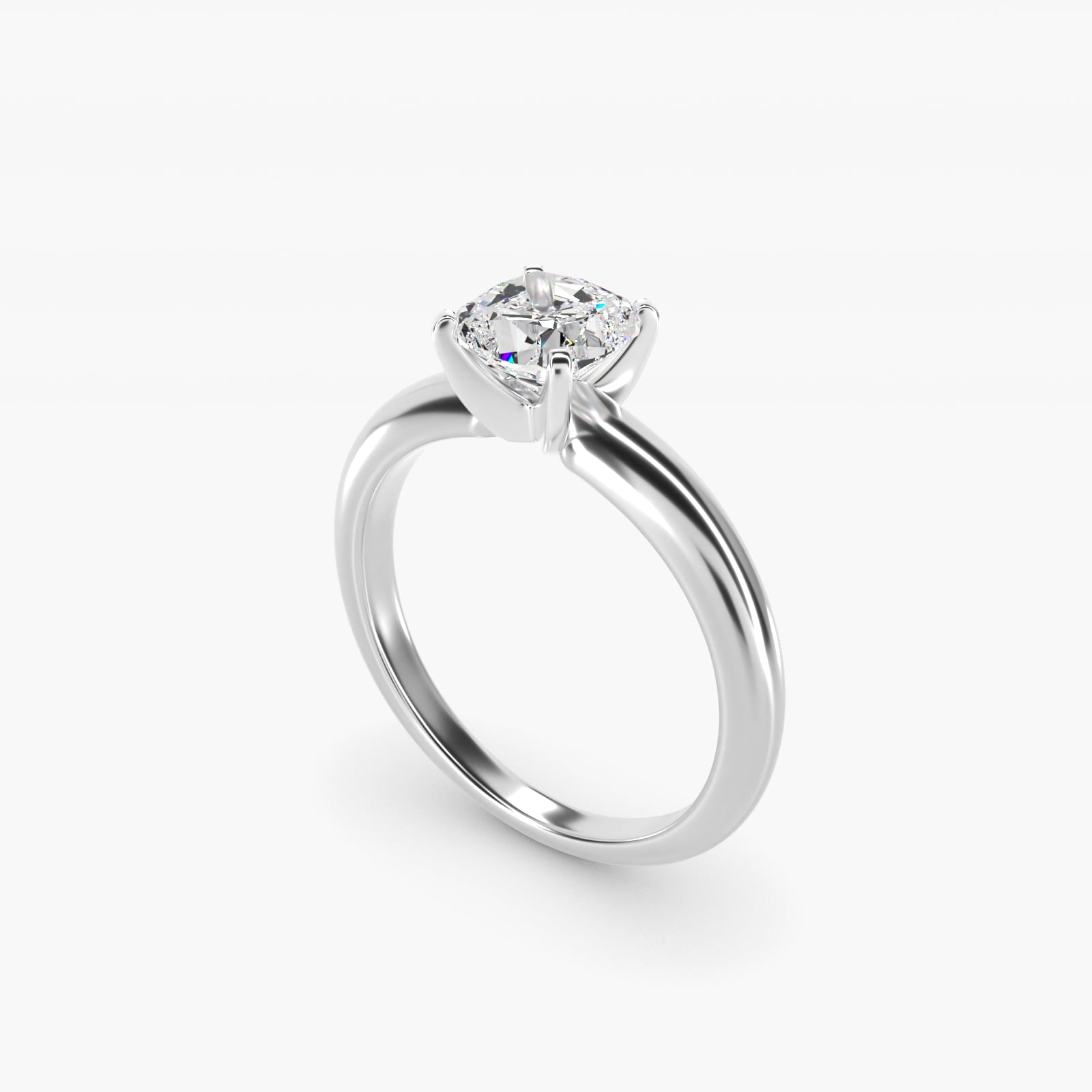 Classic Simple Solitaire Engagement Ring in 18k White Gold - Cushion Center
