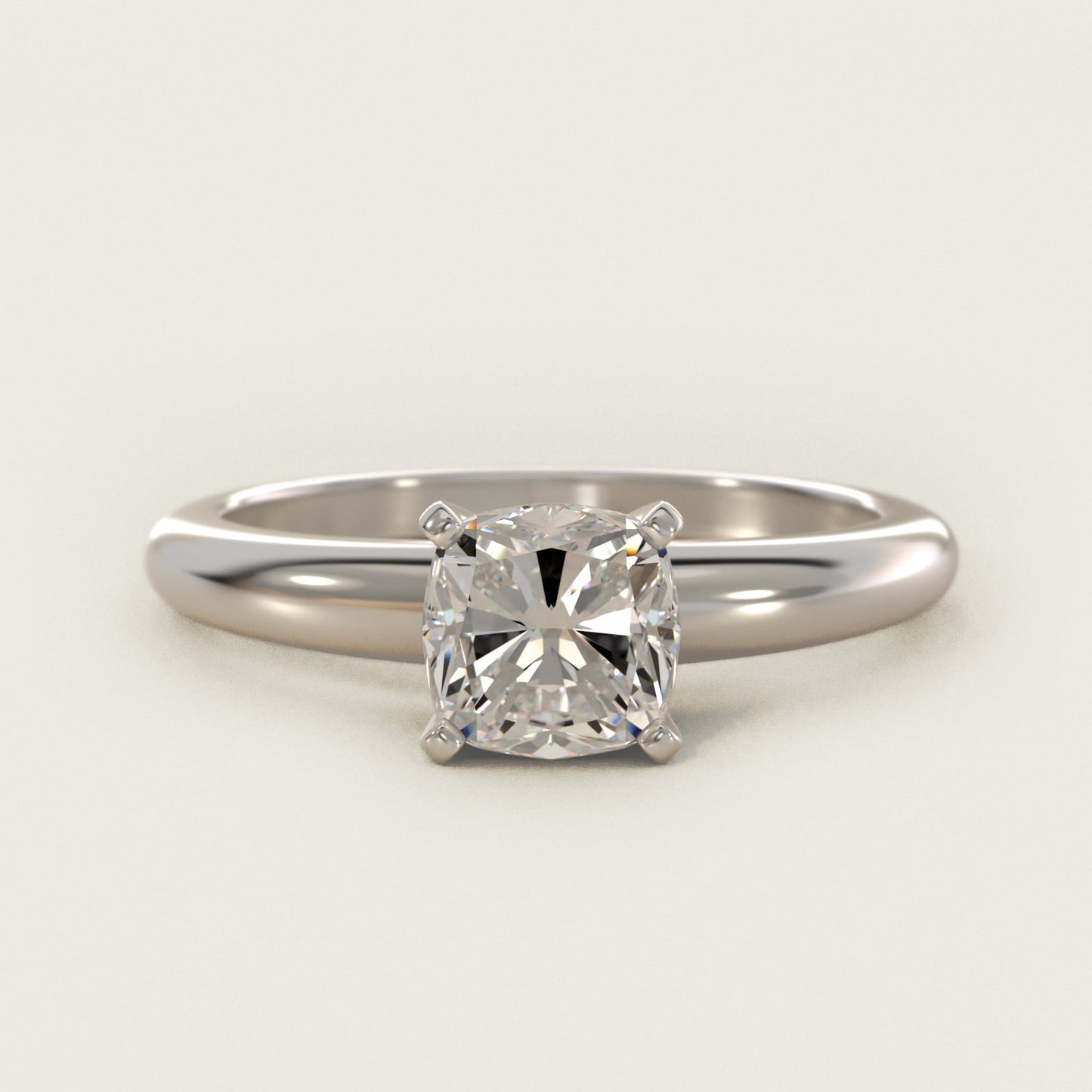 Classic Simple Solitaire Engagement Ring in 14k White Gold - Cushion Center