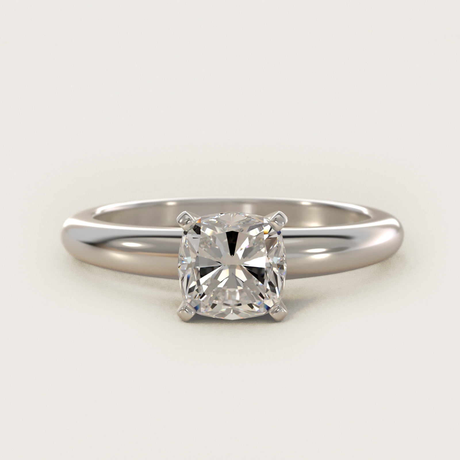 Classic Simple Solitaire Engagement Ring in 18k White Gold - Cushion Center