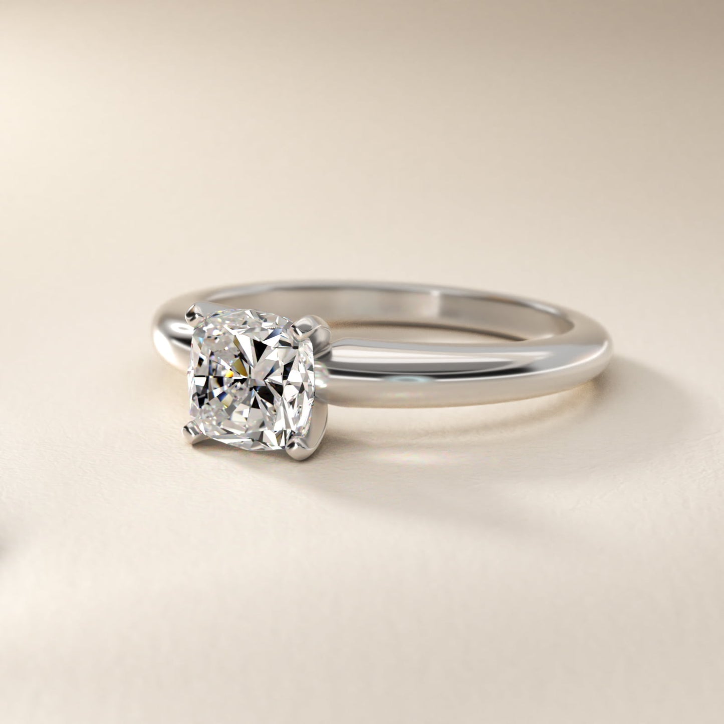 Classic Simple Solitaire Engagement Ring in 14k White Gold - Cushion Center