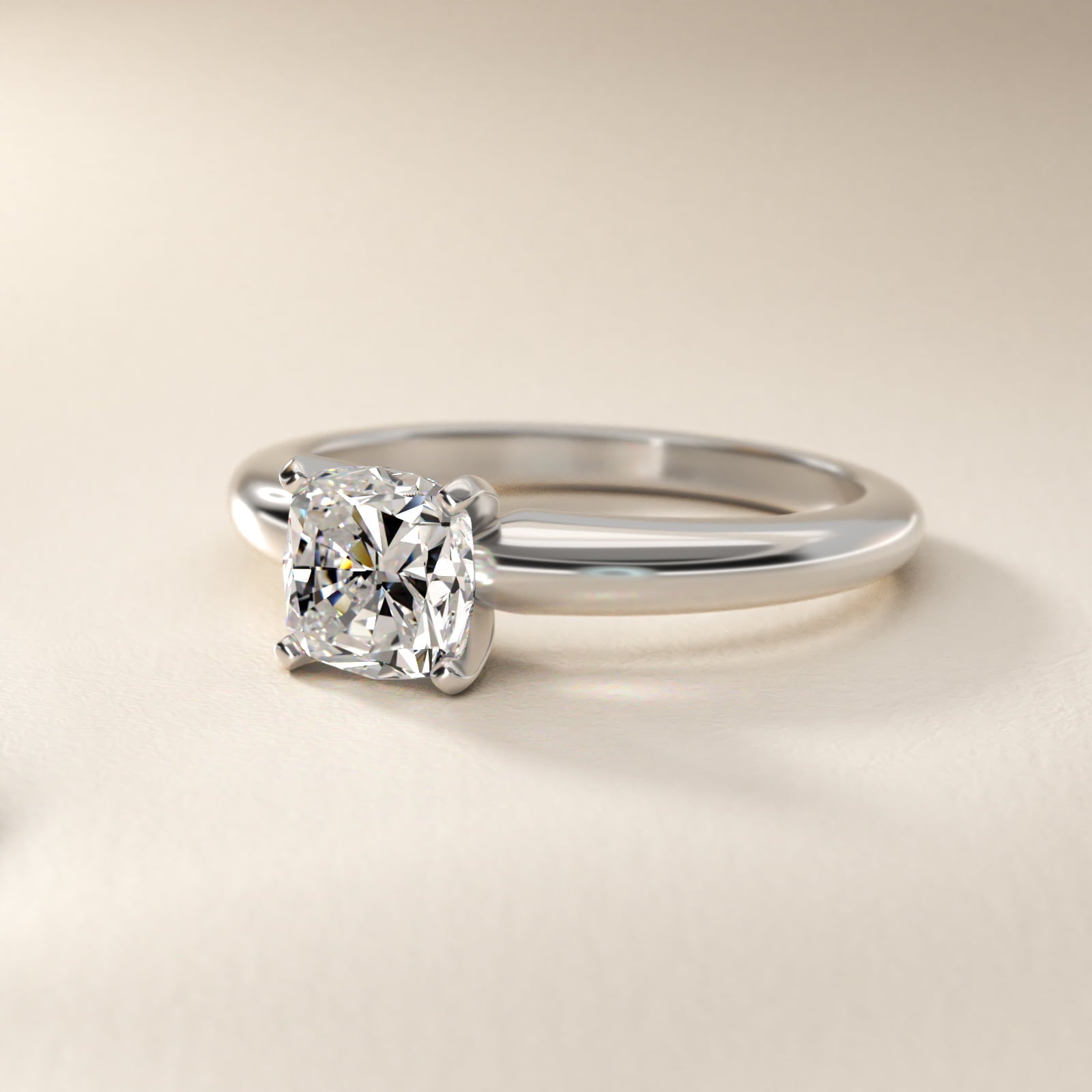 Classic Simple Solitaire Engagement Ring in 14k White Gold - Cushion Center