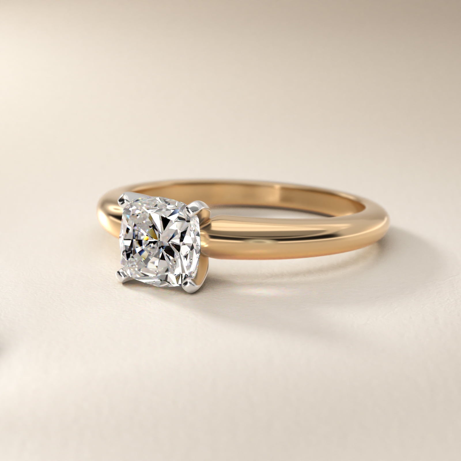 Classic Simple Solitaire Engagement Ring in 18k Yellow Gold - Cushion Center