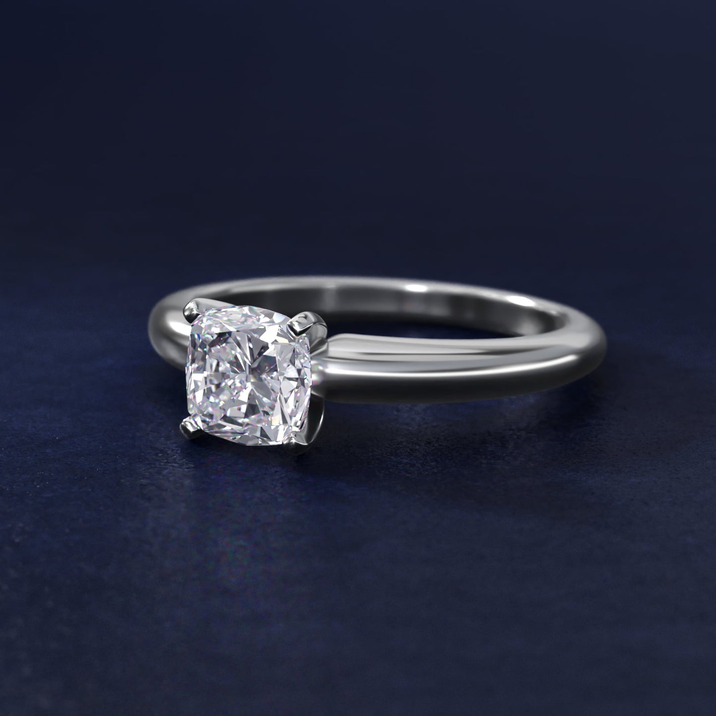 Classic Simple Solitaire Engagement Ring in Platinum - Cushion Center
