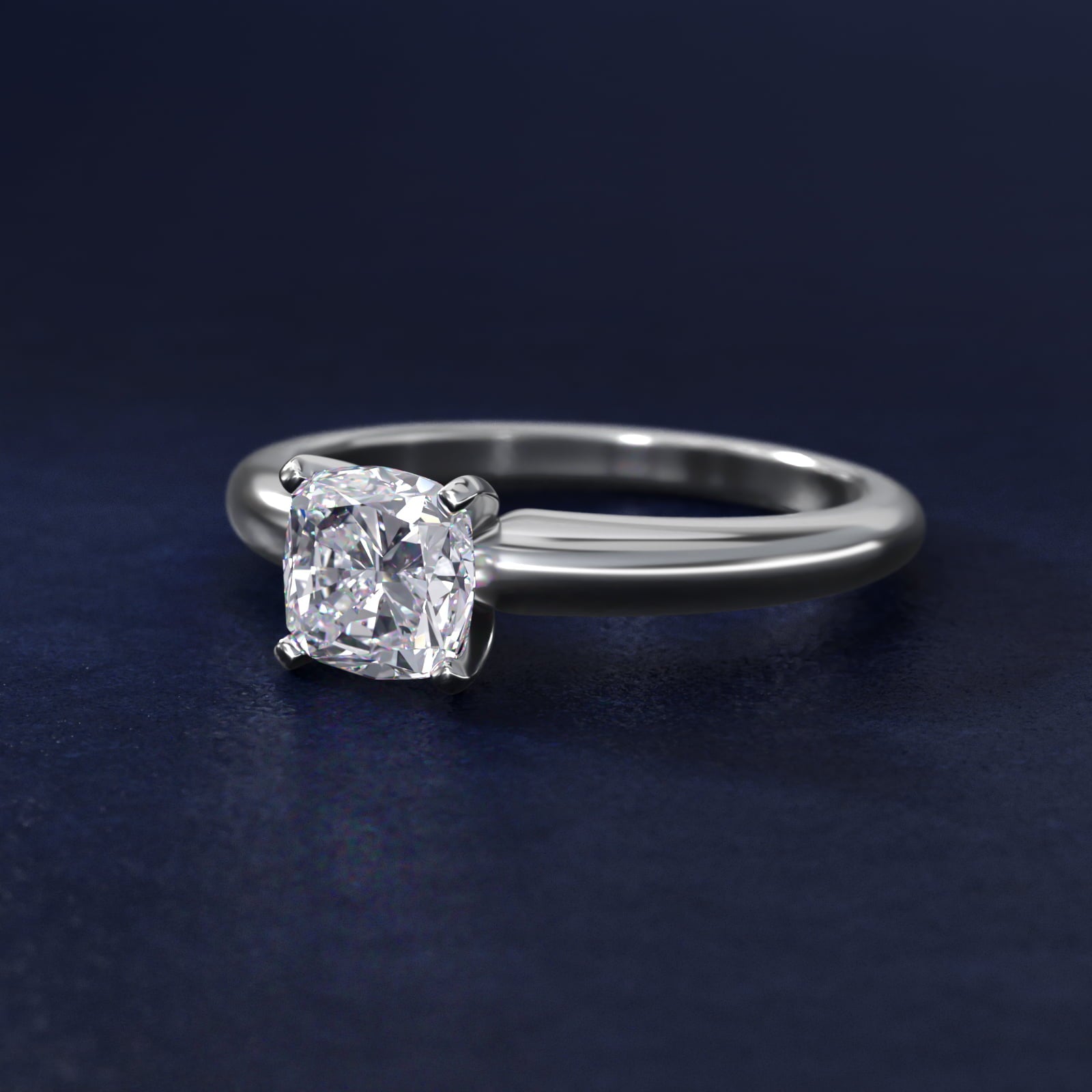 Classic Simple Solitaire Engagement Ring in Platinum - Cushion Center