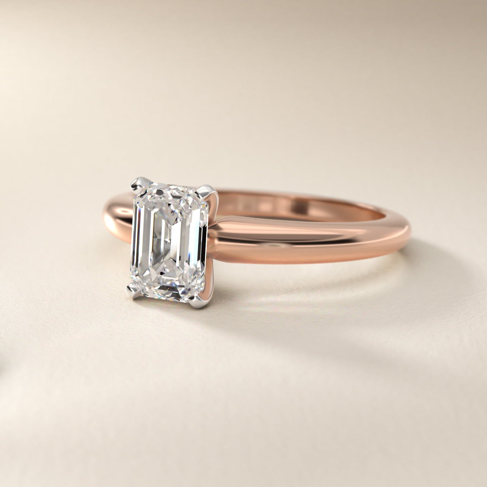 Classic Simple Solitaire Engagement Ring in 18k Rose Gold - Emerald Center
