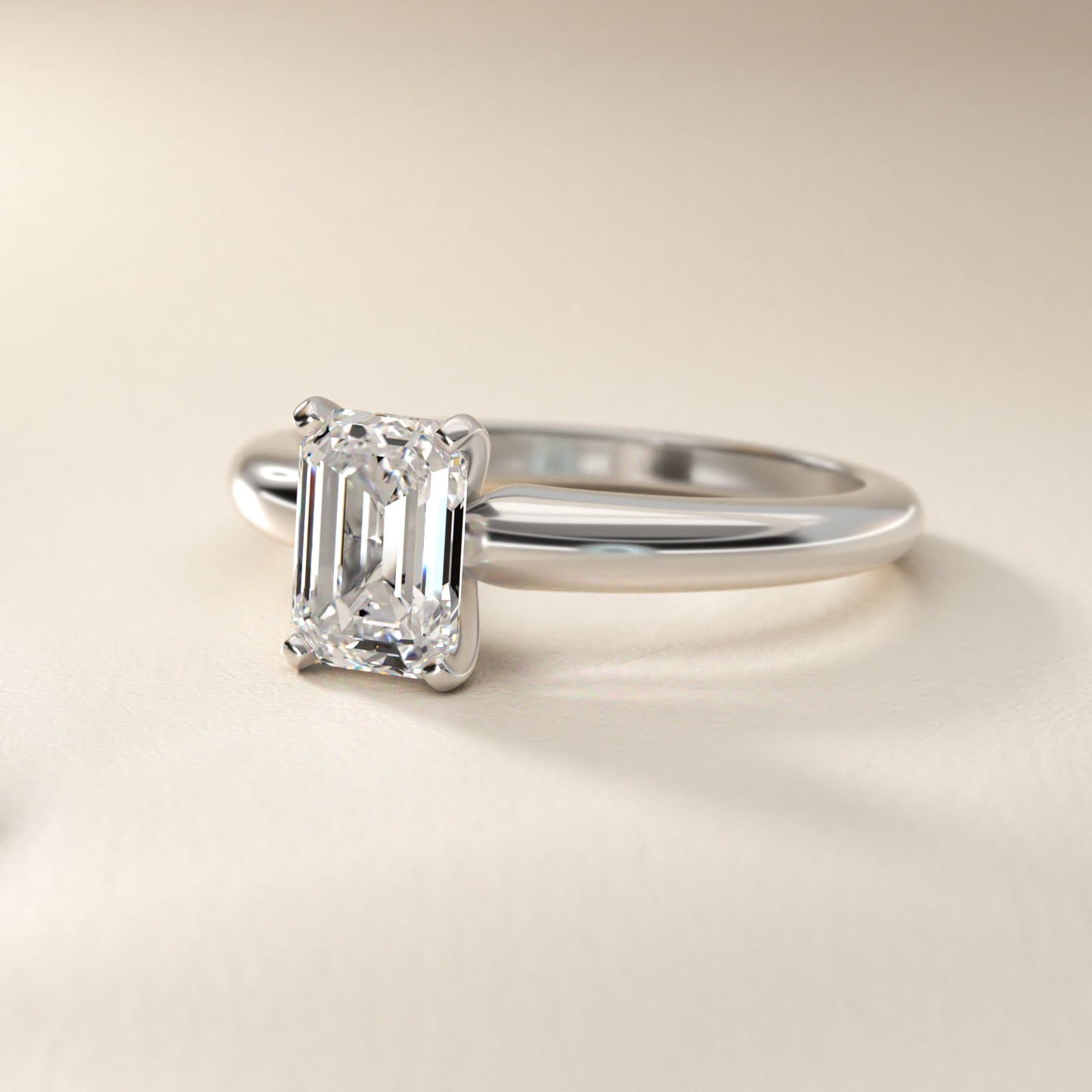 Classic Simple Solitaire Engagement Ring in 18k White Gold - Emerald Center