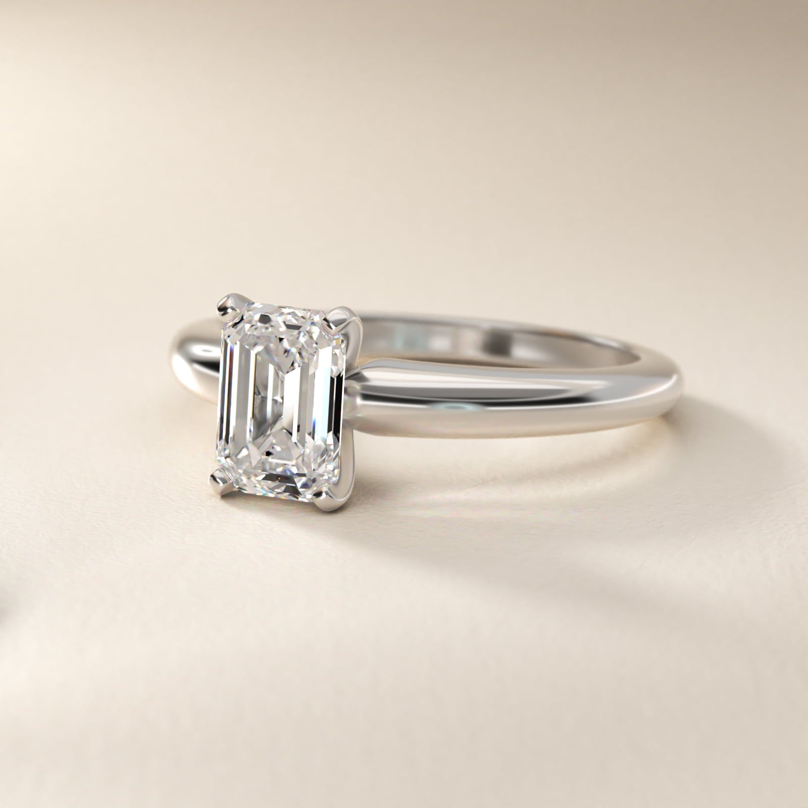Classic Simple Solitaire Engagement Ring in 18k White Gold - Emerald Center