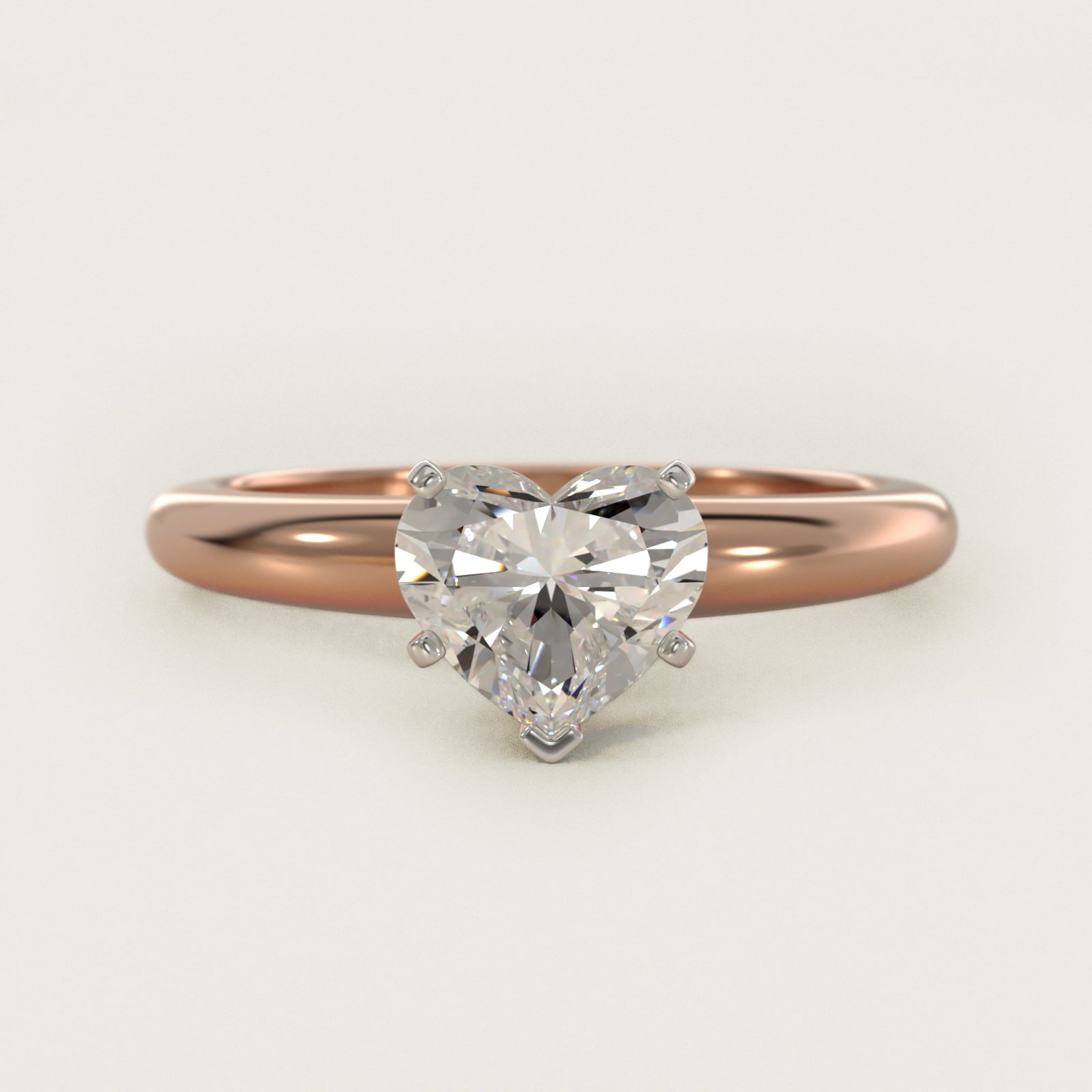 Classic Simple Solitaire Engagement Ring in 18k Rose Gold - Heart Center