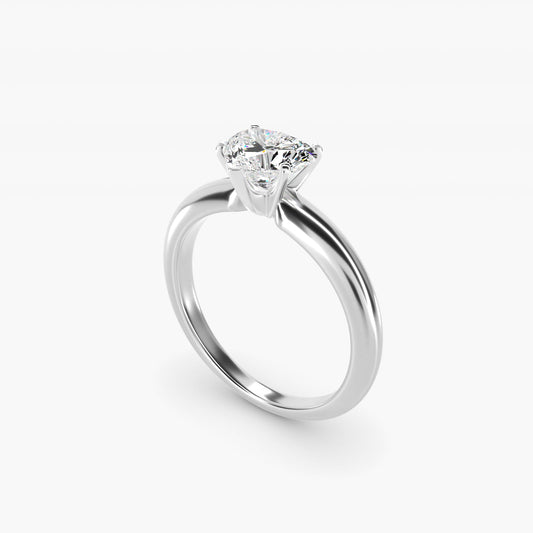 Classic Simple Solitaire Engagement Ring in 14k White Gold - Heart Center