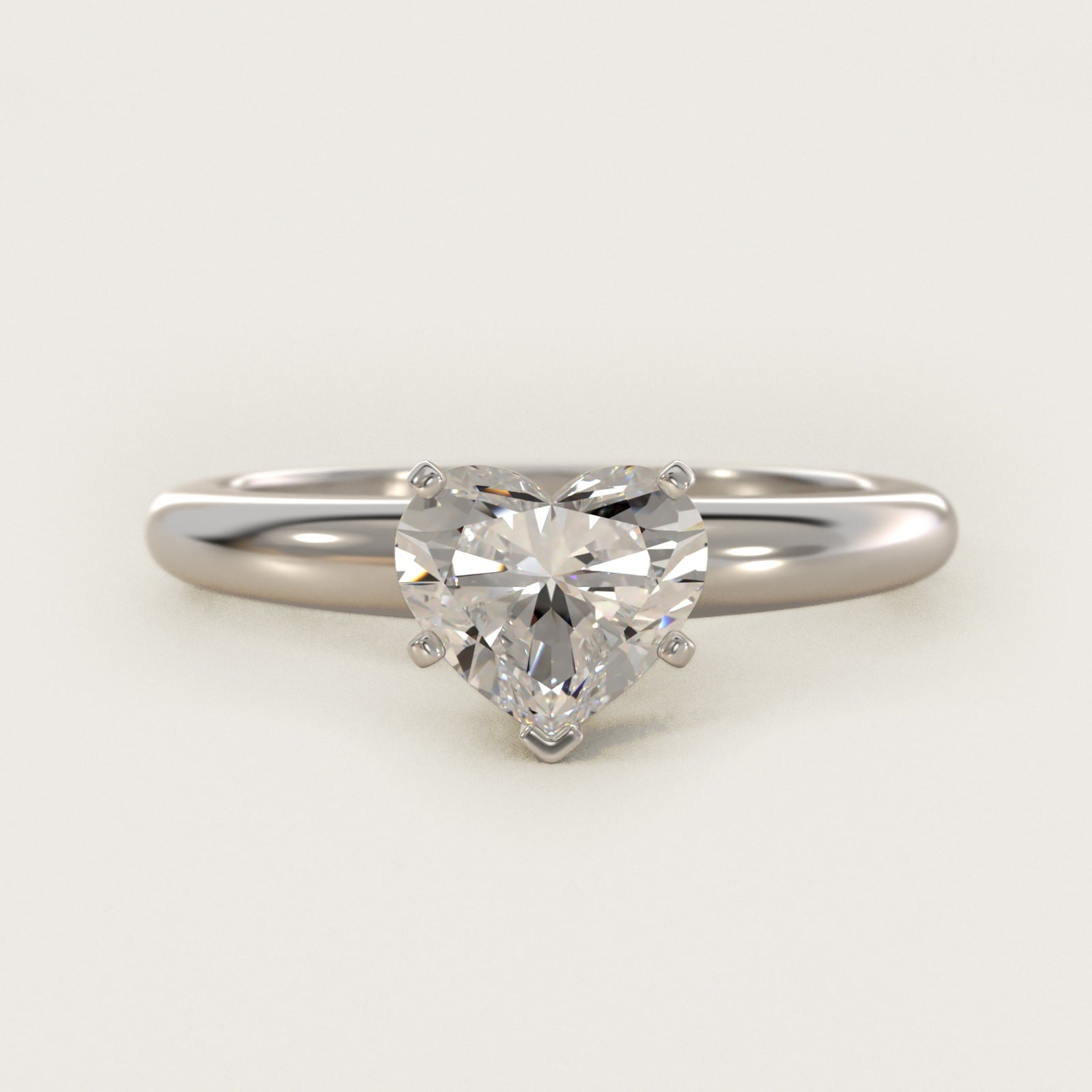Classic Simple Solitaire Engagement Ring in 14k White Gold - Heart Center