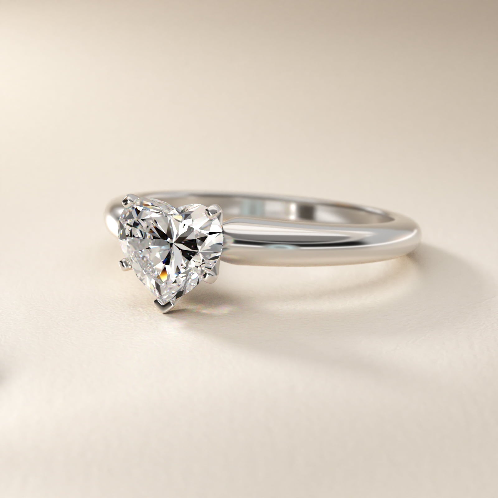 Classic Simple Solitaire Engagement Ring in 14k White Gold - Heart Center