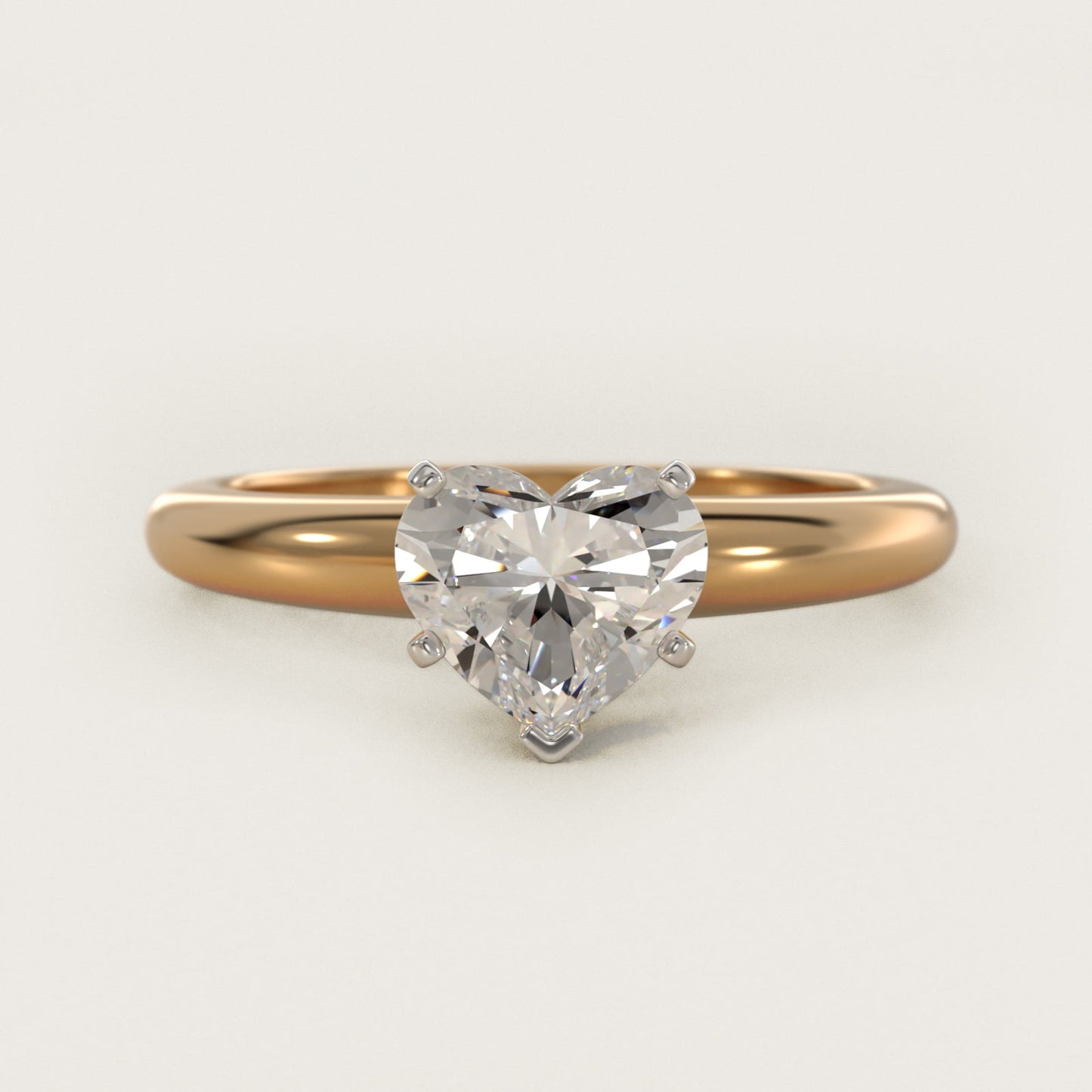 Classic Simple Solitaire Engagement Ring in 14K Yellow Gold - Heart Center