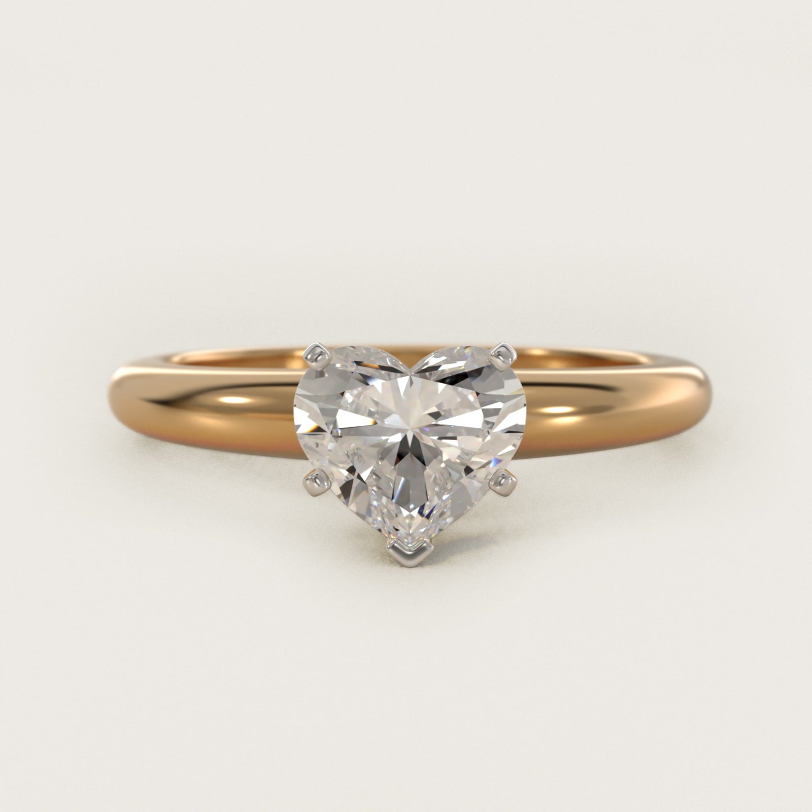 Classic Simple Solitaire Engagement Ring in 18k Yellow Gold - Heart Center
