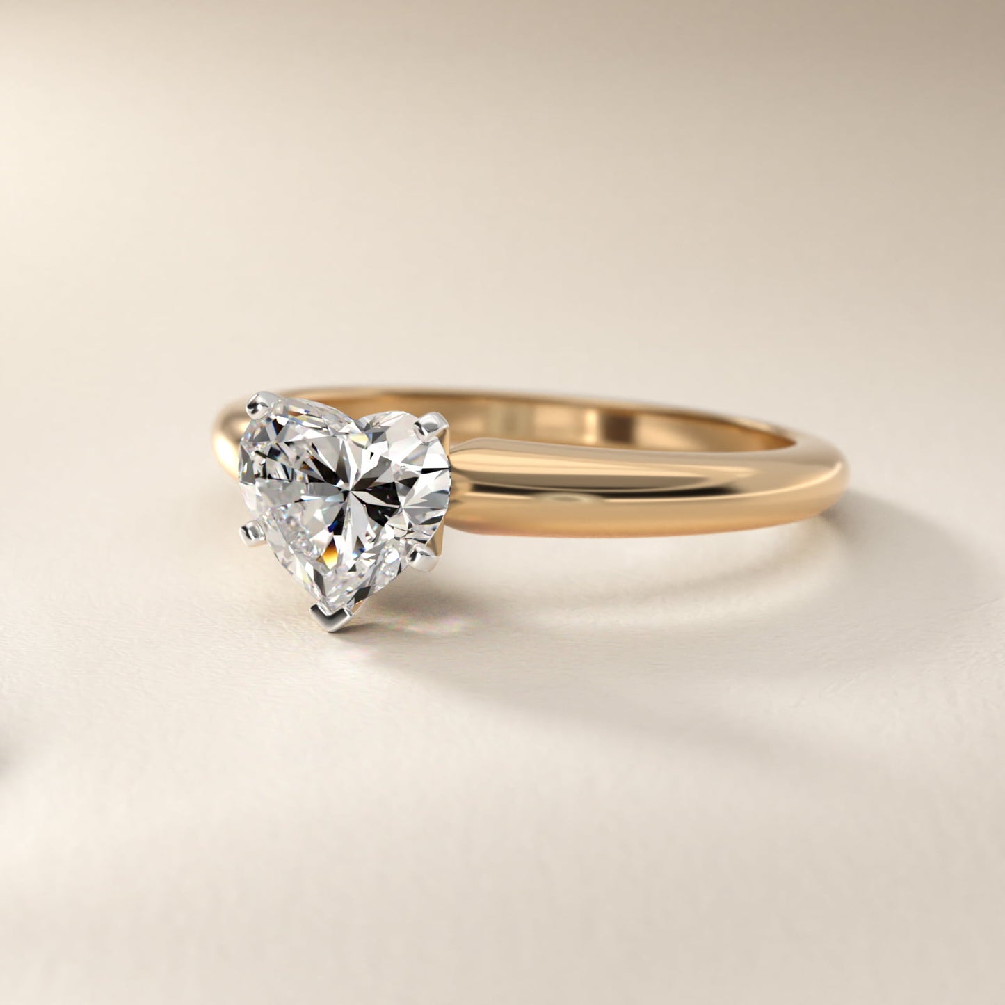 Classic Simple Solitaire Engagement Ring in 14K Yellow Gold - Heart Center