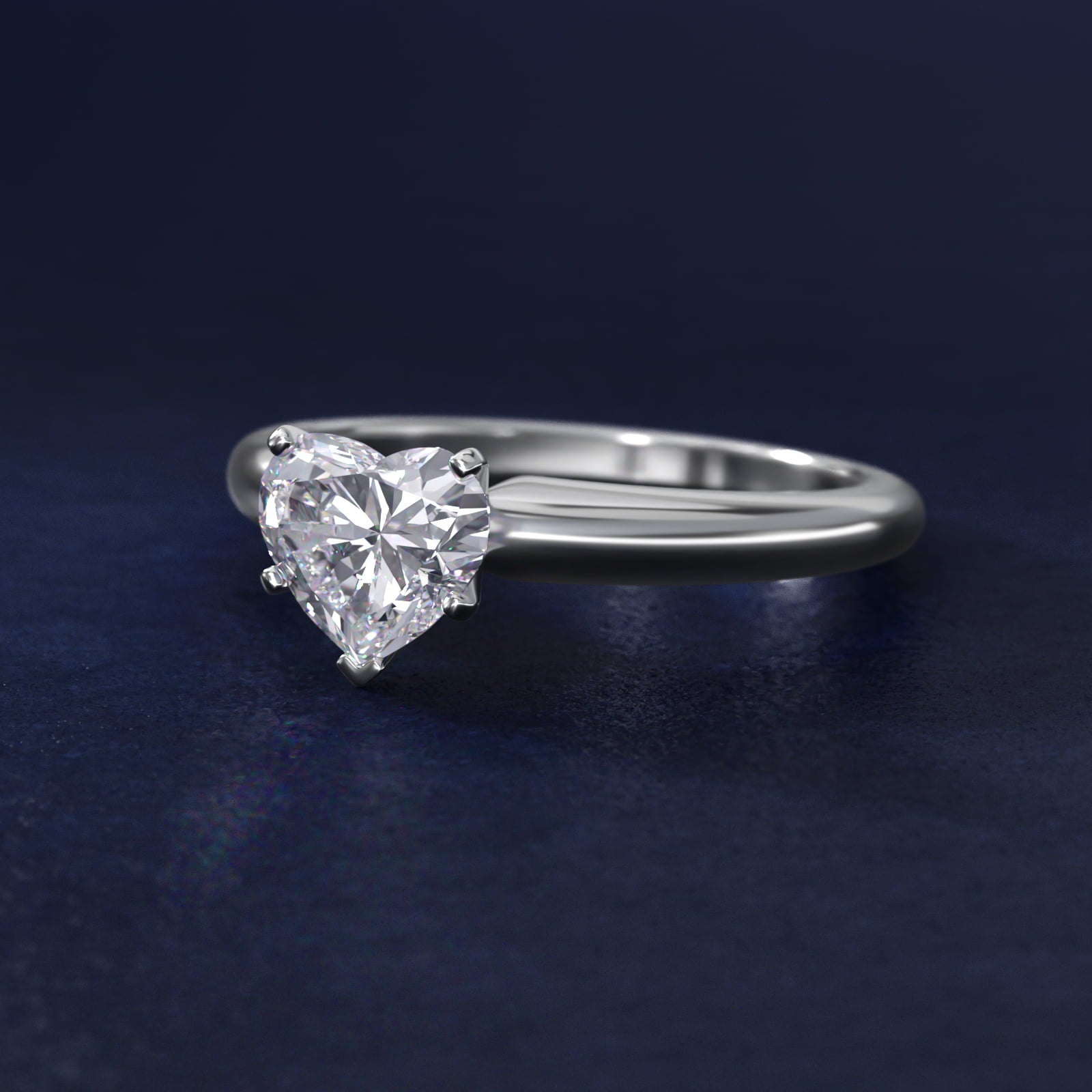 Classic Simple Solitaire Engagement Ring in Platinum - Heart Center