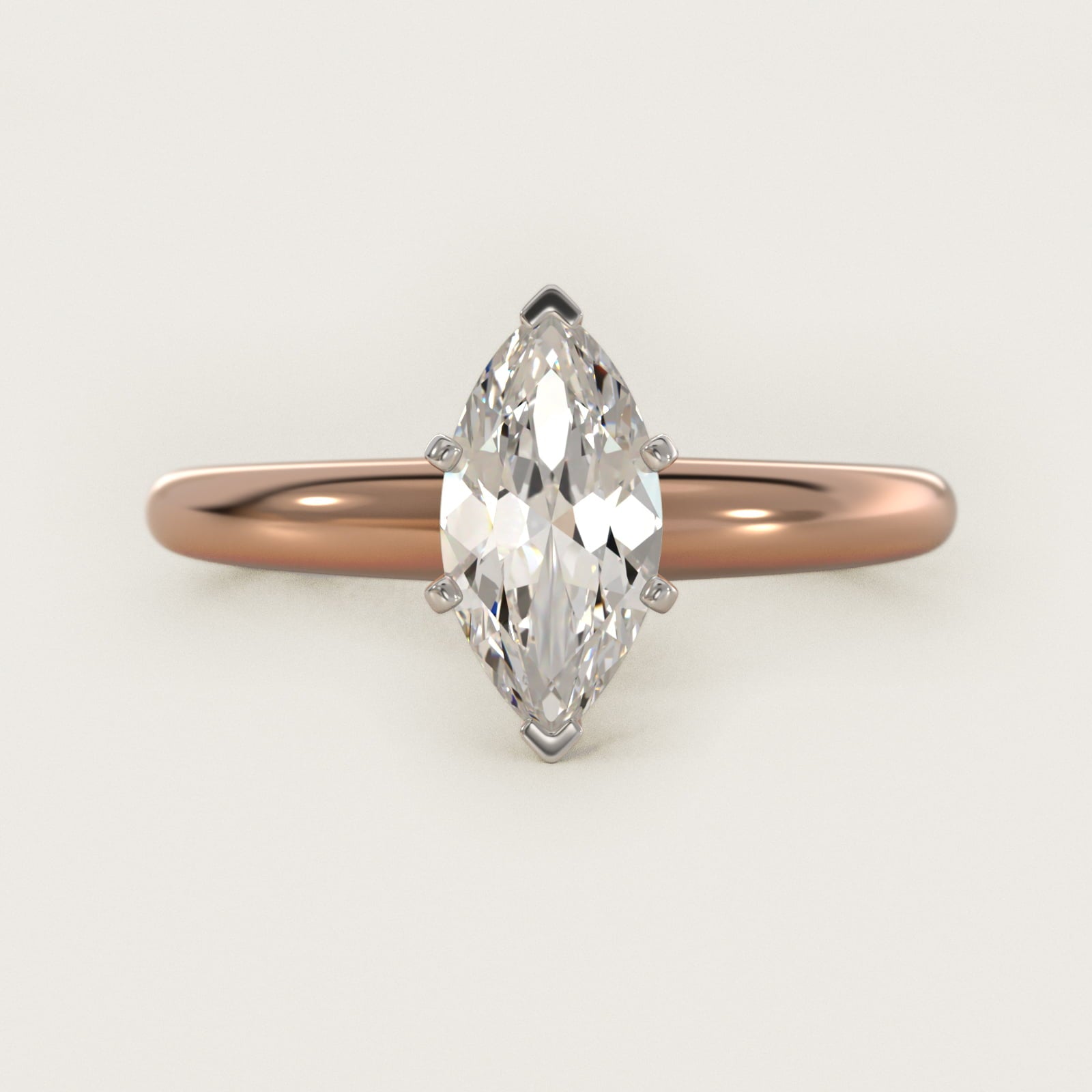 Classic Simple Solitaire Engagement Ring in 14k Rose Gold - Marquise Center