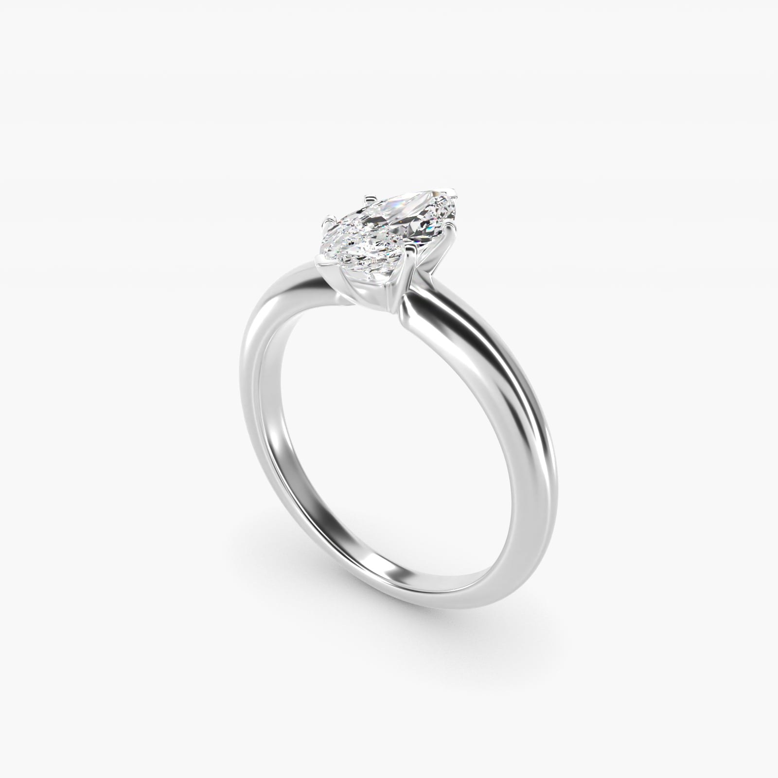 Classic Simple Solitaire Engagement Ring in 18k White Gold - Marquise Center