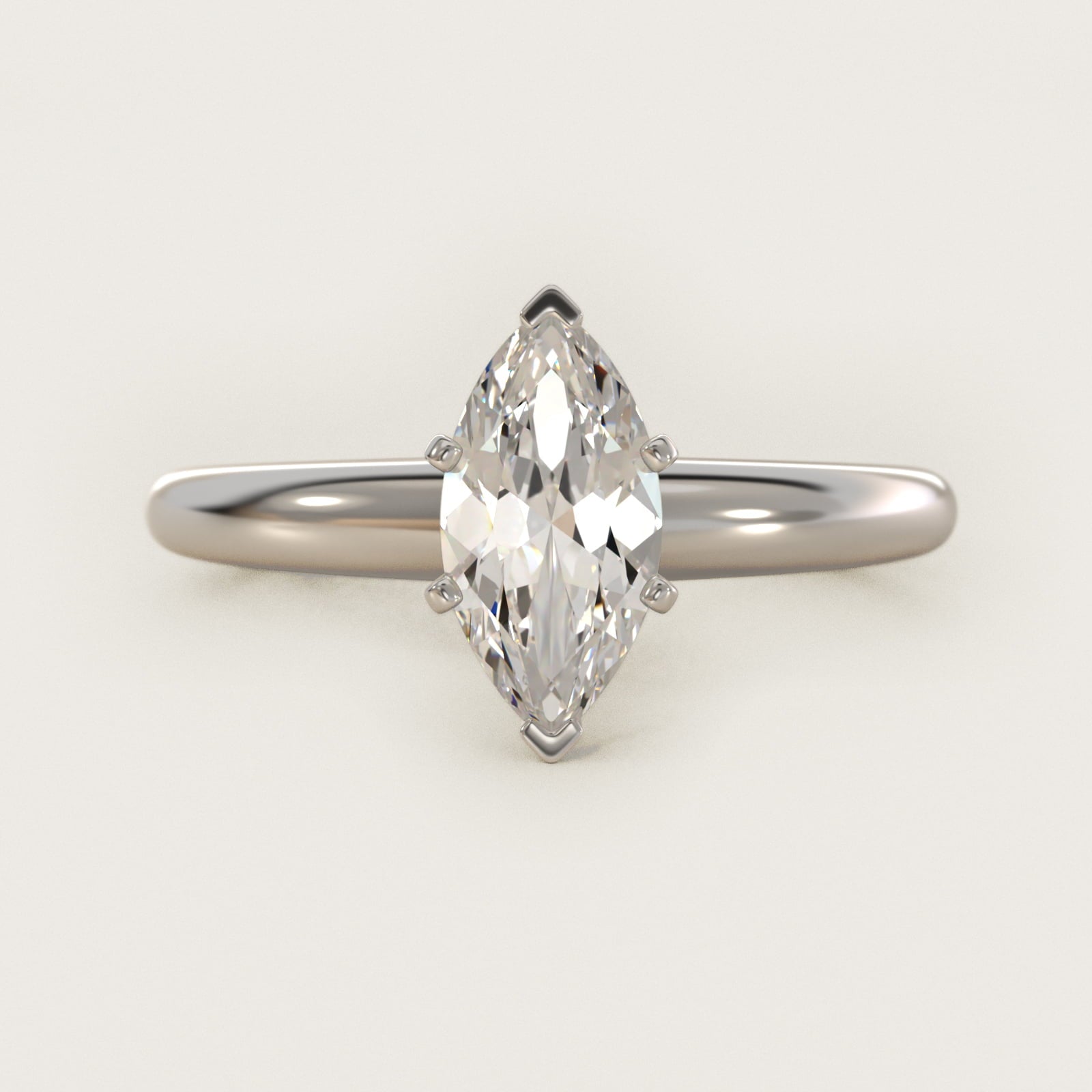 Classic Simple Solitaire Engagement Ring in 18k White Gold - Marquise Center