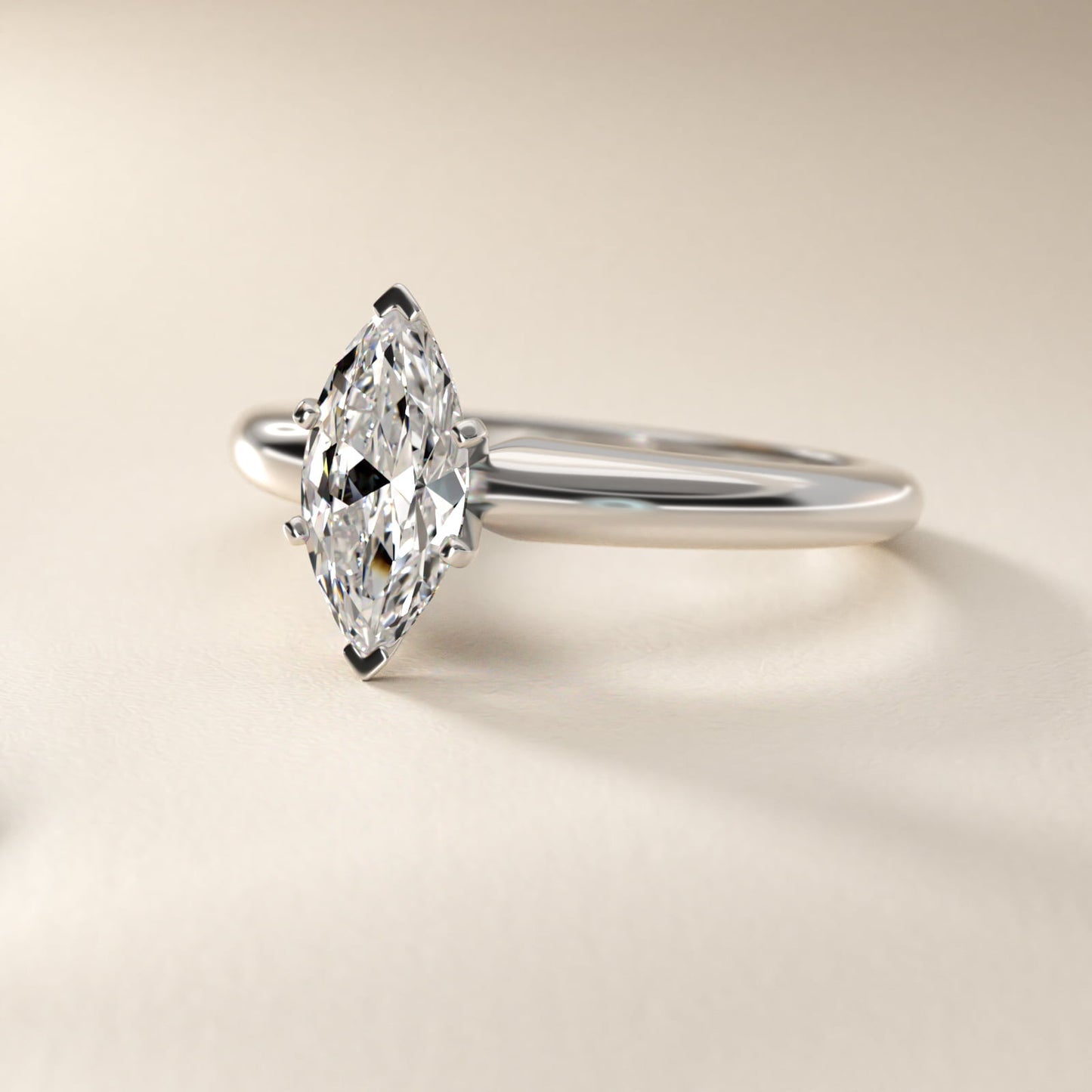 Classic Simple Solitaire Engagement Ring in 18k White Gold - Marquise Center