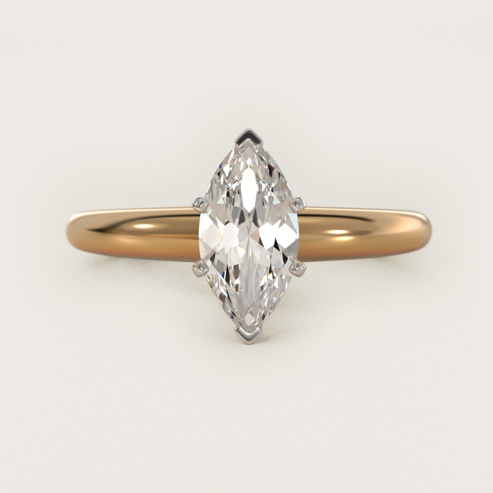 Classic Simple Solitaire Engagement Ring in 14K Yellow Gold - Marquise Center