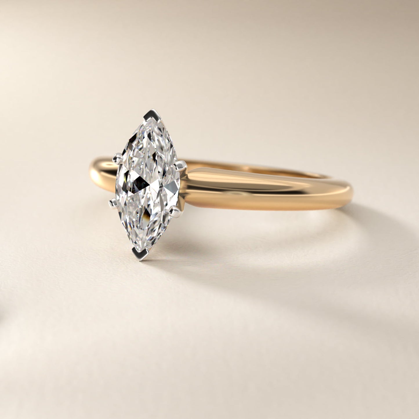 Classic Simple Solitaire Engagement Ring in 14K Yellow Gold - Marquise Center