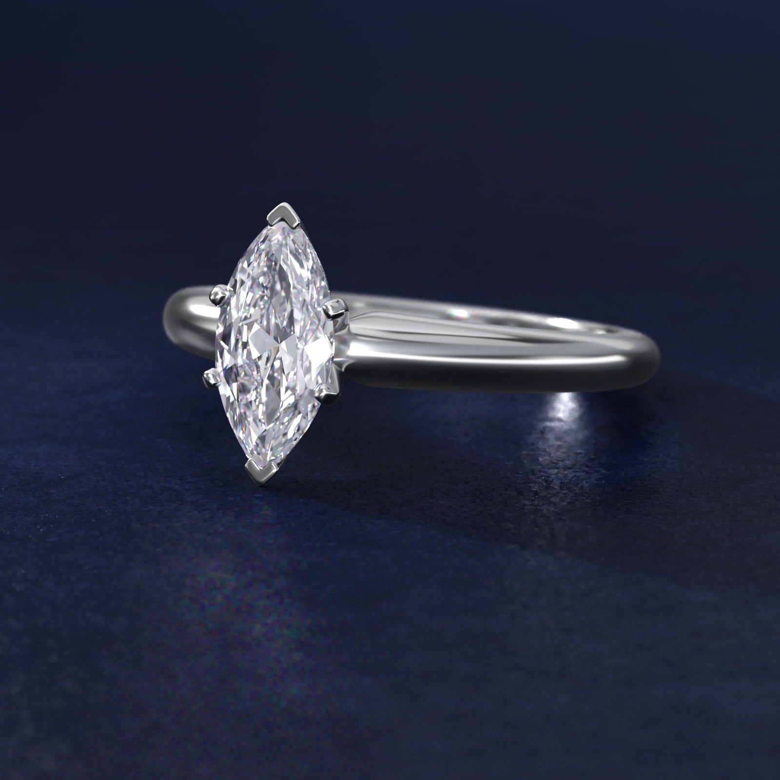 Classic Simple Solitaire Engagement Ring in Platinum - Marquise Center