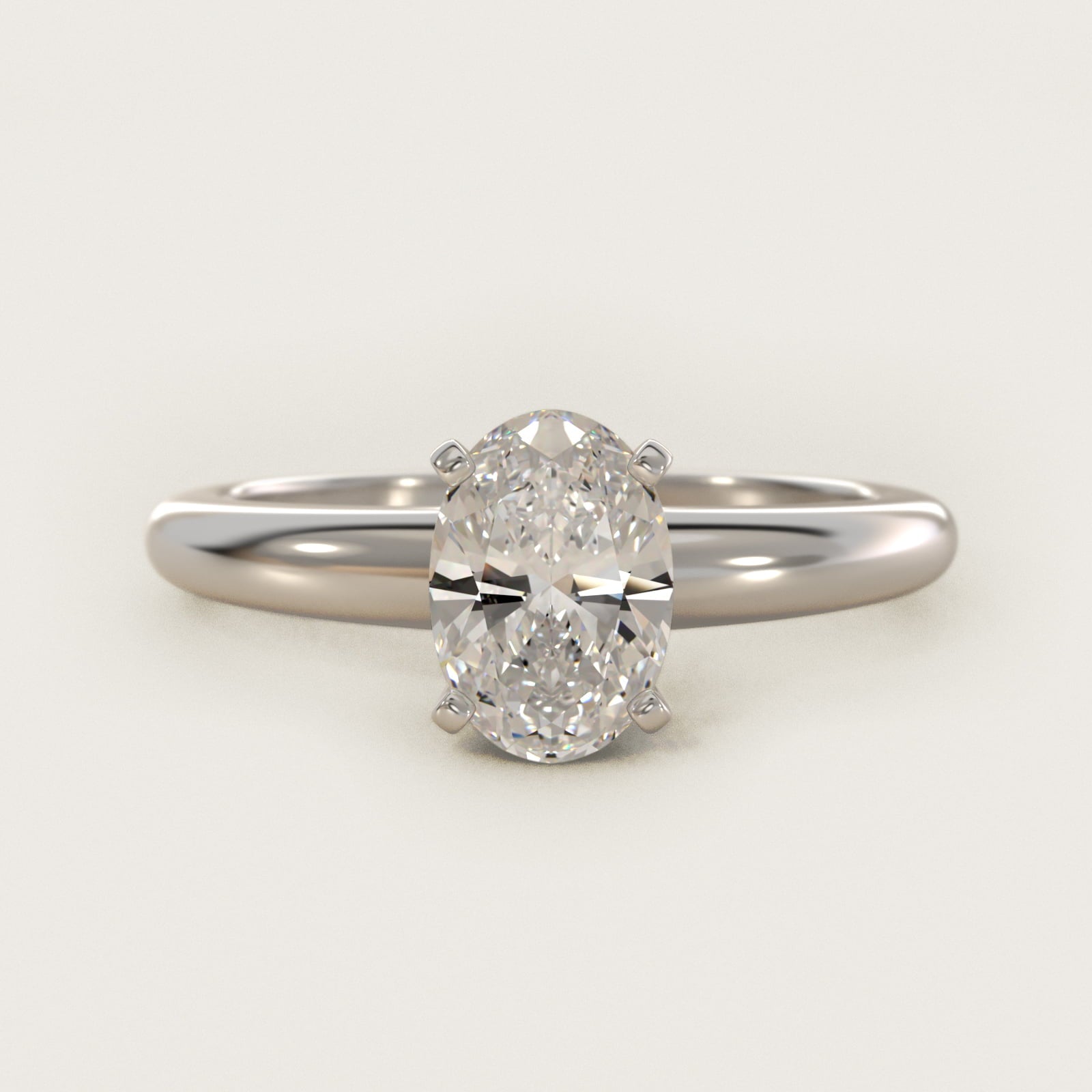 Classic Simple Solitaire Engagement Ring in 18k White Gold - Oval Center