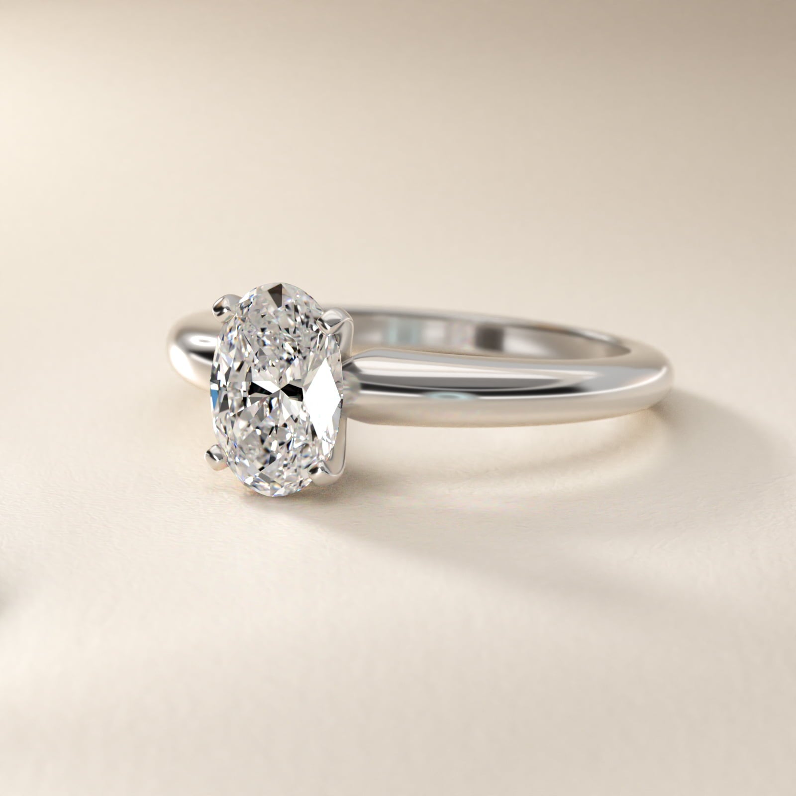 Classic Simple Solitaire Engagement Ring in 14k White Gold - Oval Center