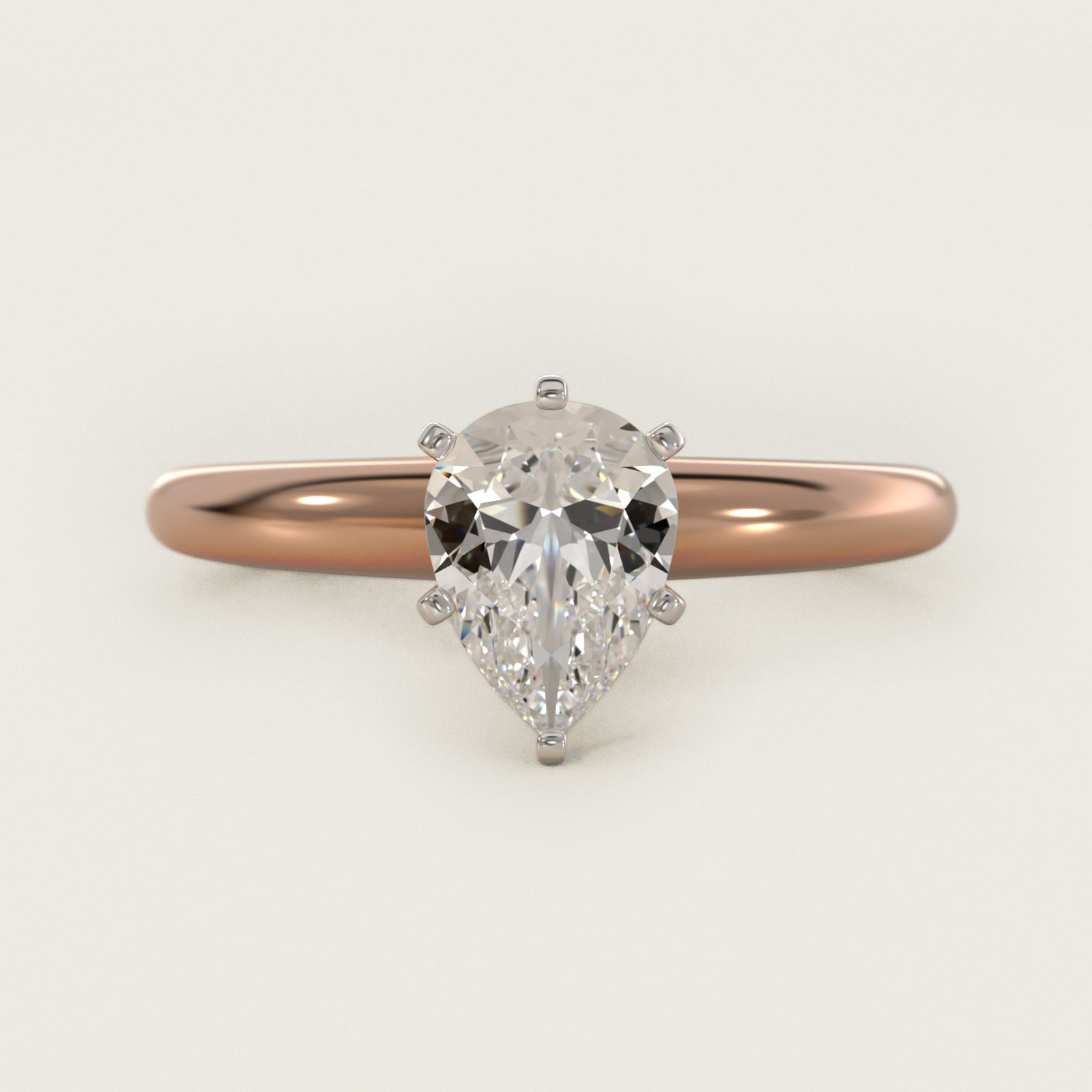Classic Simple Solitaire Engagement Ring in 18k Rose Gold - Pear Center