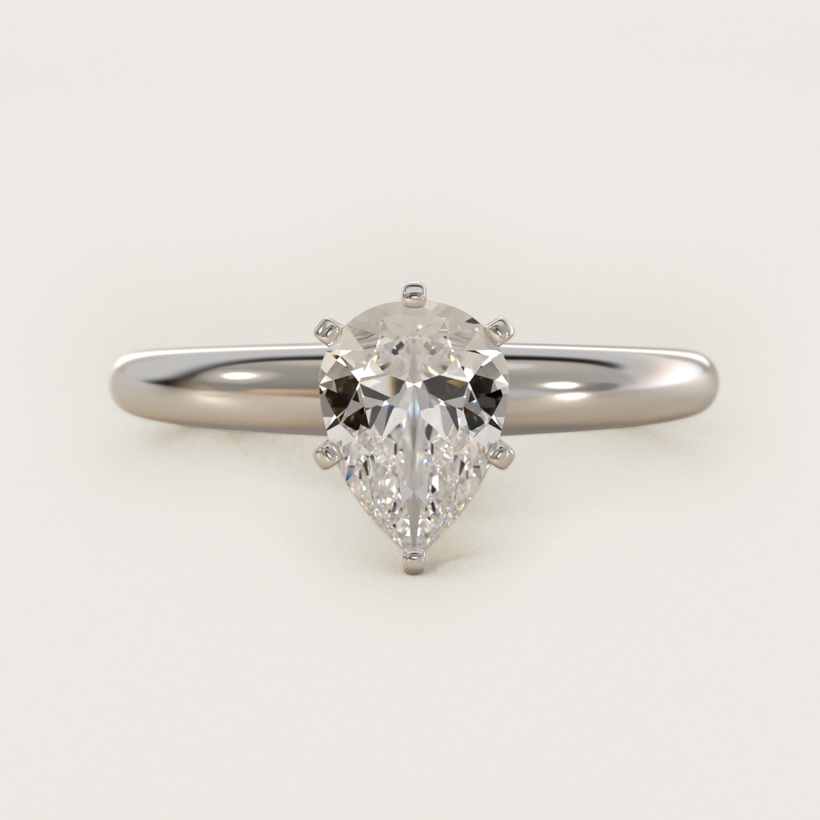 Classic Simple Solitaire Engagement Ring in 14k White Gold - Pear Center