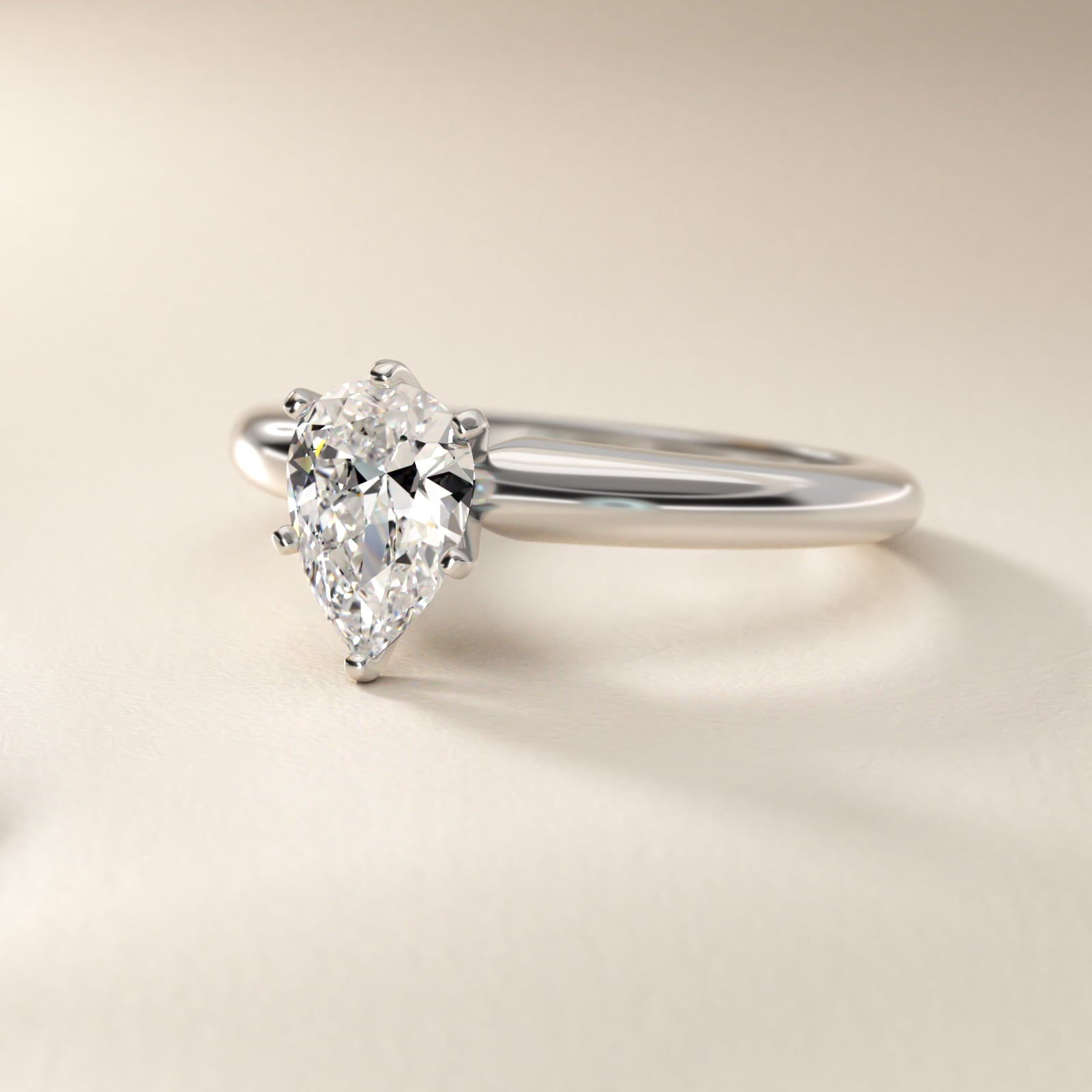 Classic Simple Solitaire Engagement Ring in 14k White Gold - Pear Center