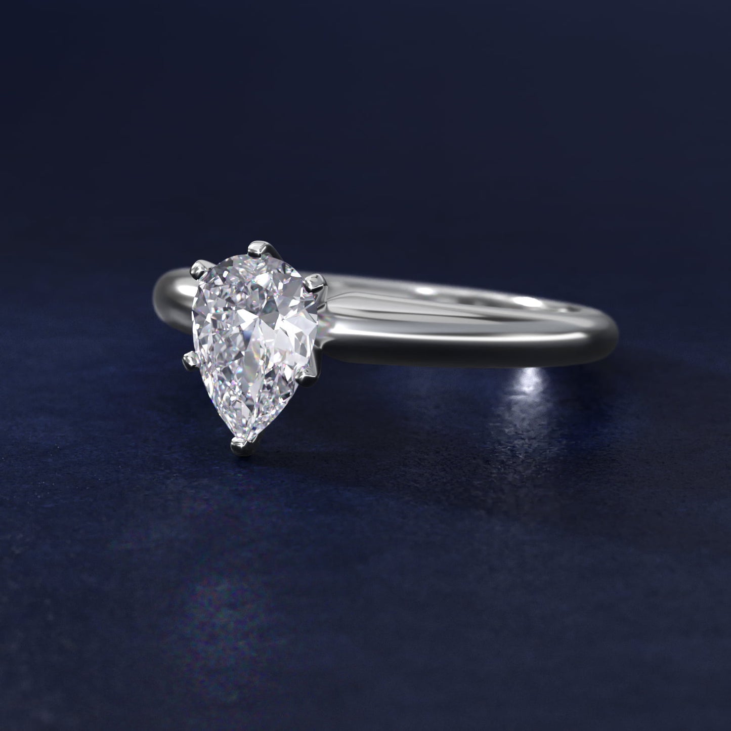 Classic Simple Solitaire Engagement Ring in Platinum - Pear Center