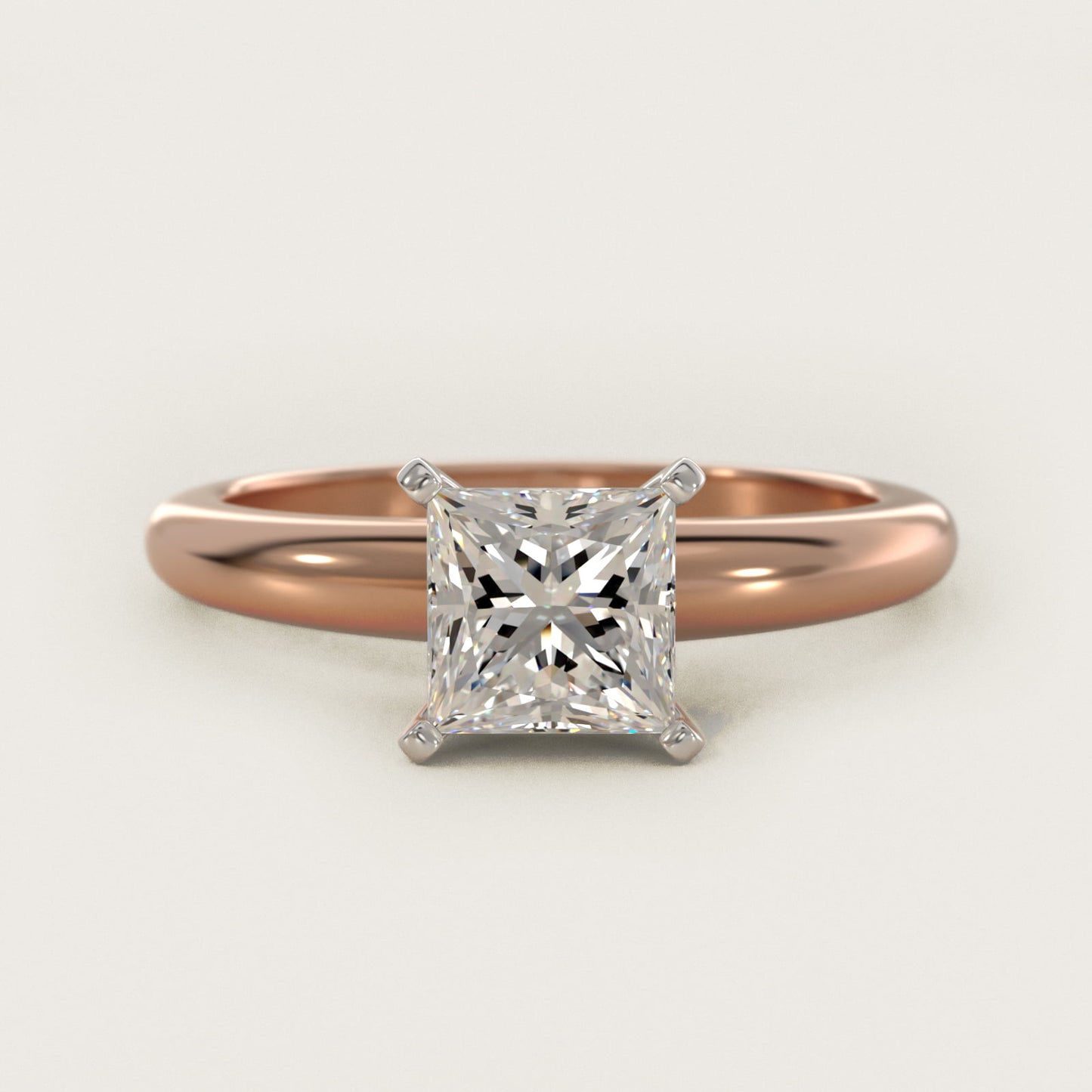 Classic Simple Solitaire Engagement Ring in 14k Rose Gold - Princess Center