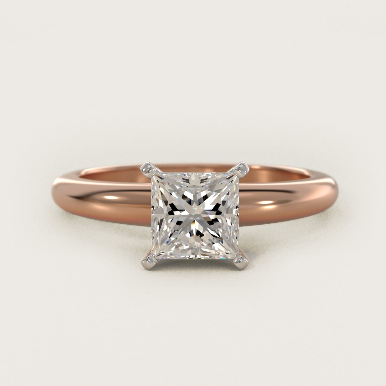 Classic Simple Solitaire Engagement Ring in 18k Rose Gold - Princess Center
