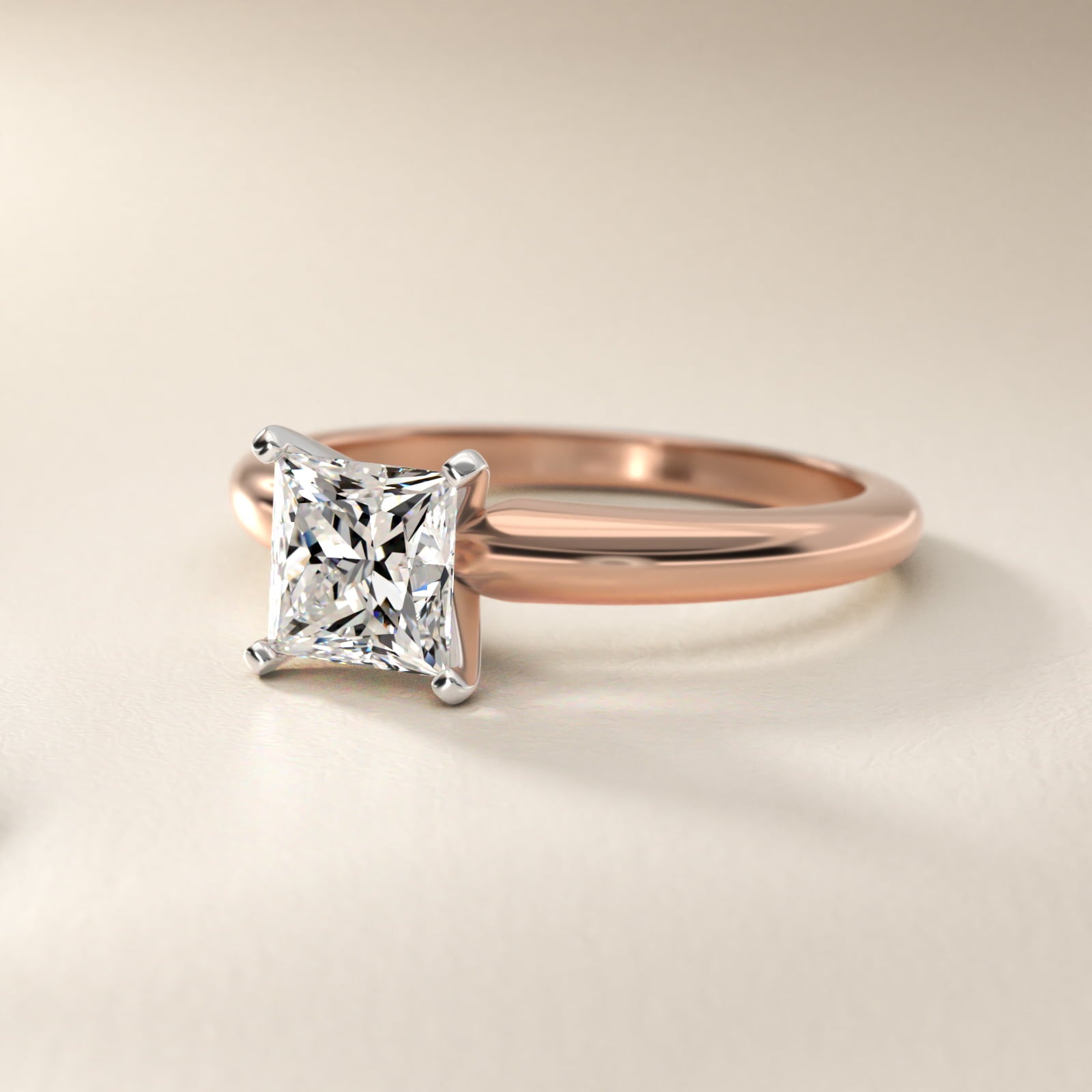 Classic Simple Solitaire Engagement Ring in 14k Rose Gold - Princess Center
