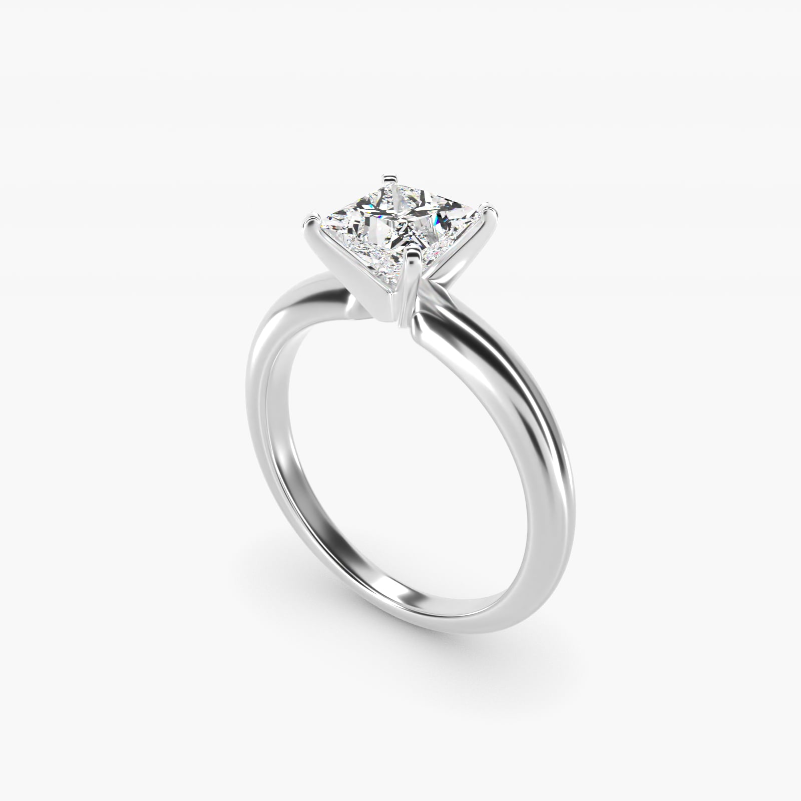 Classic Simple Solitaire Engagement Ring in 18k White Gold - Princess Center
