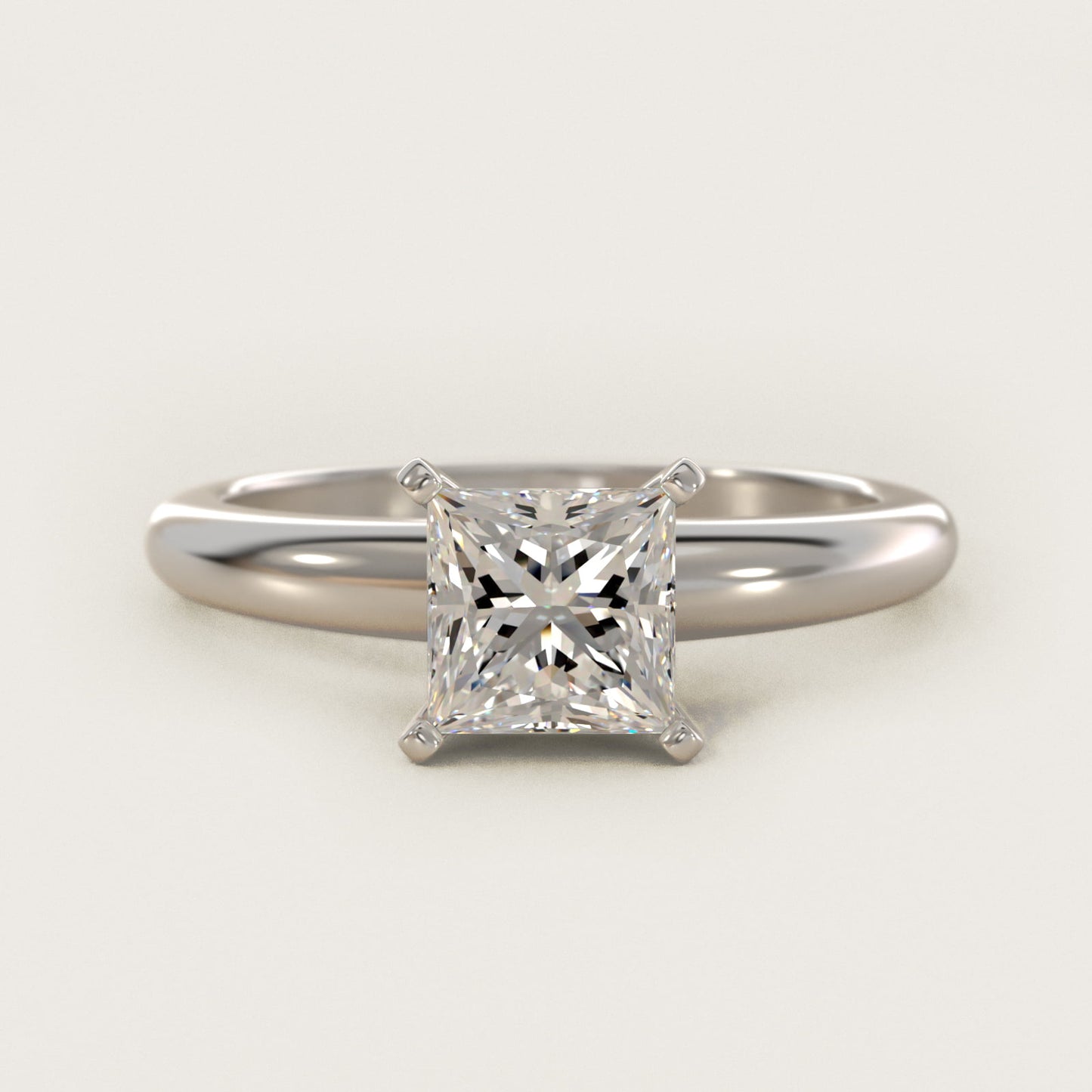Classic Simple Solitaire Engagement Ring in 18k White Gold - Princess Center