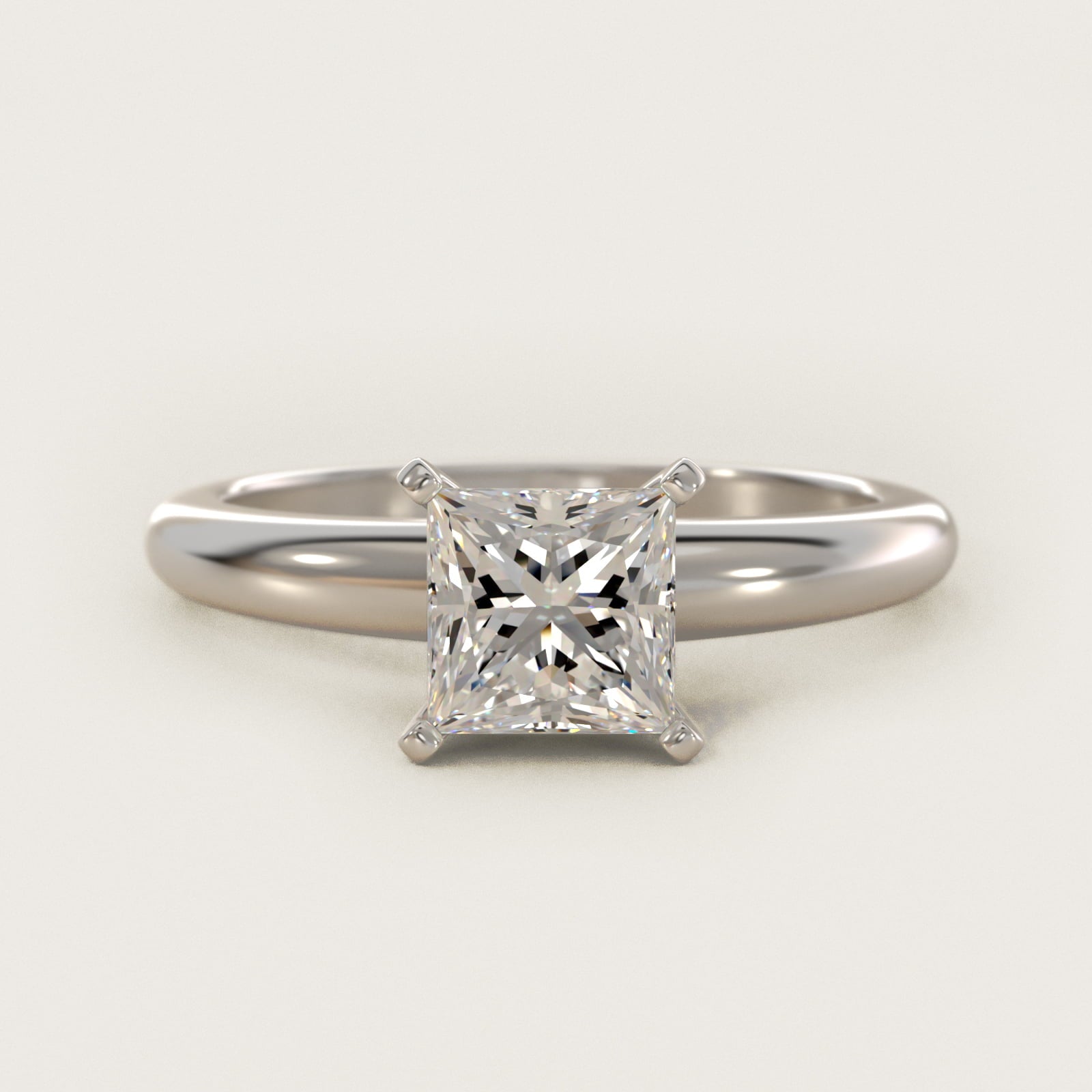Classic Simple Solitaire Engagement Ring in 18k White Gold - Princess Center