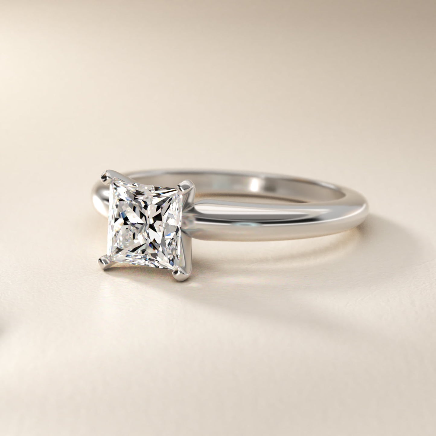 Classic Simple Solitaire Engagement Ring in 14k White Gold - Princess Center