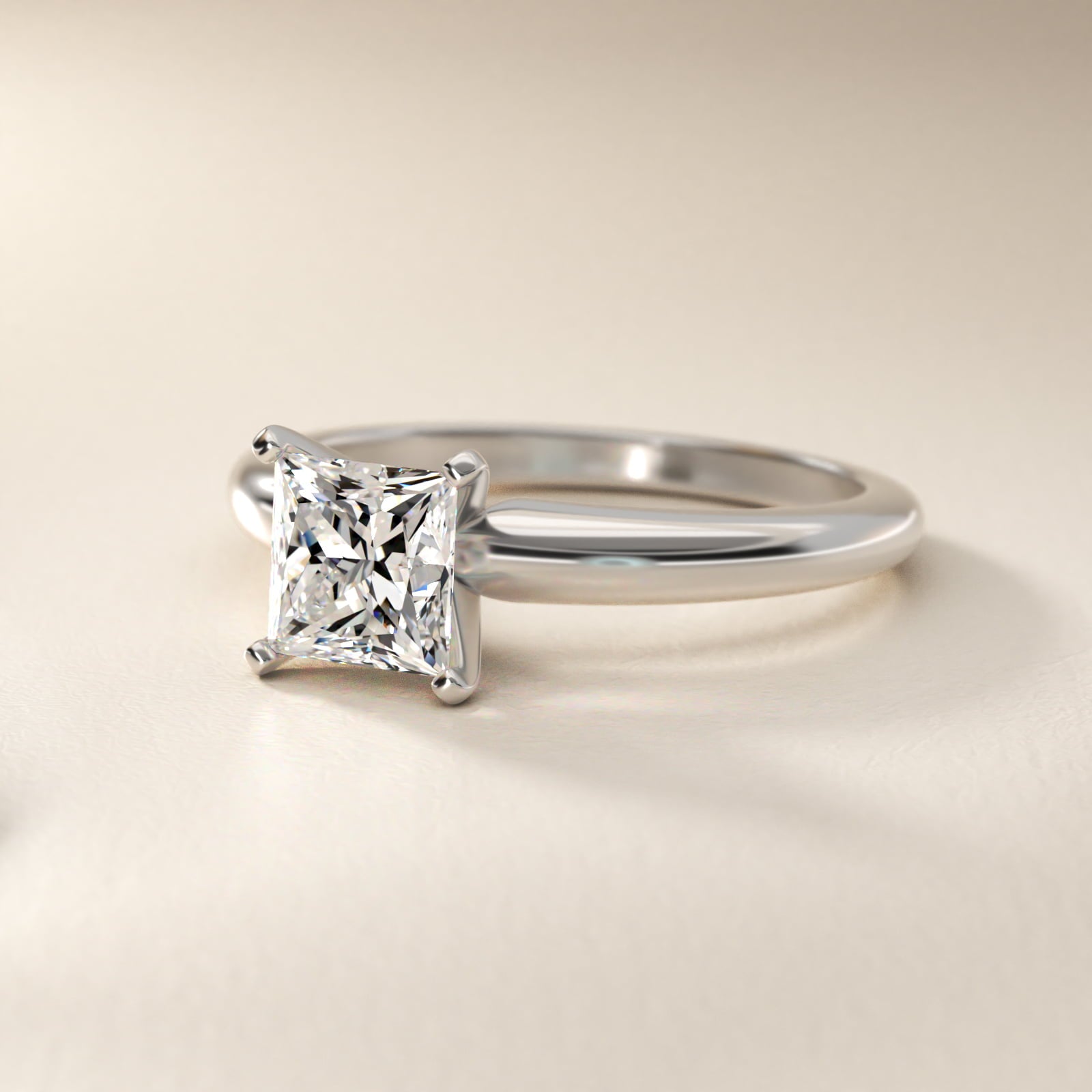 Classic Simple Solitaire Engagement Ring in 18k White Gold - Princess Center