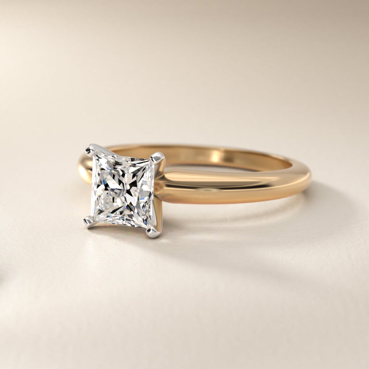 Classic Simple Solitaire Engagement Ring in 18k Yellow Gold - Princess Center