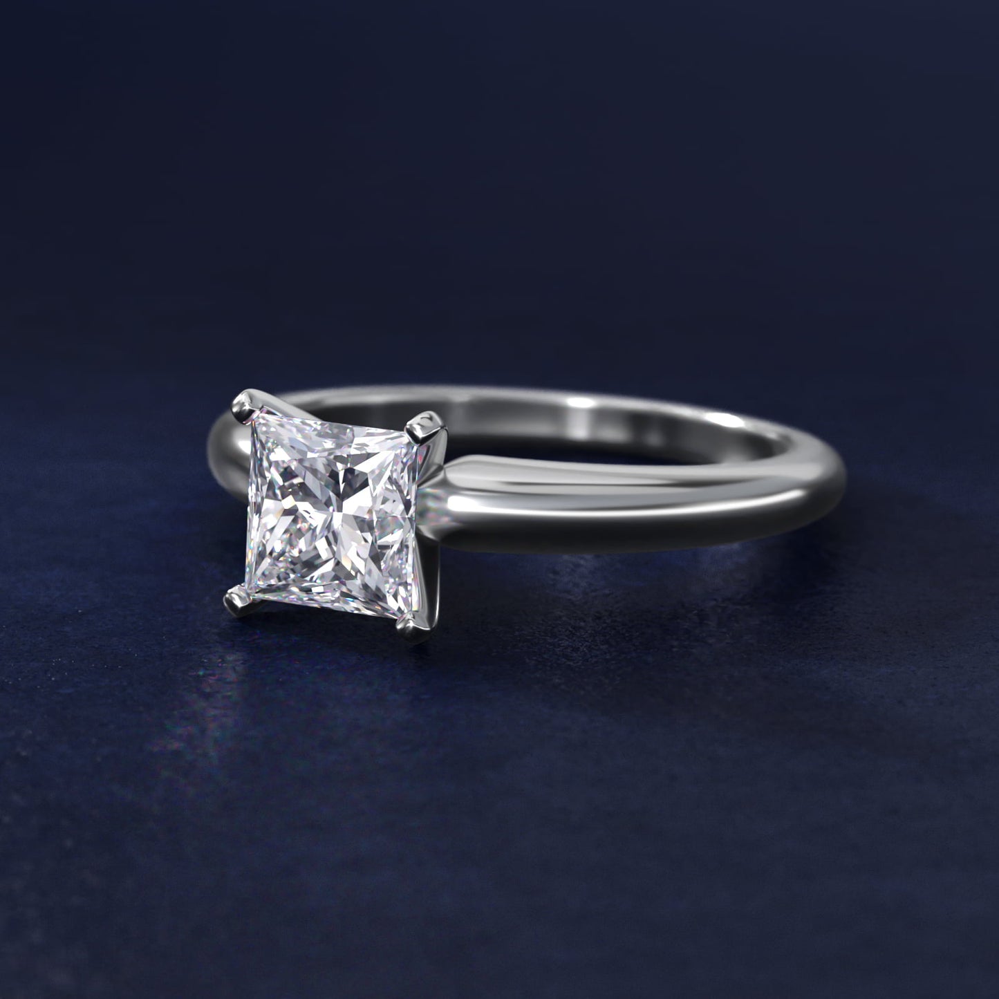 Classic Simple Solitaire Engagement Ring in Platinum - Princess Center